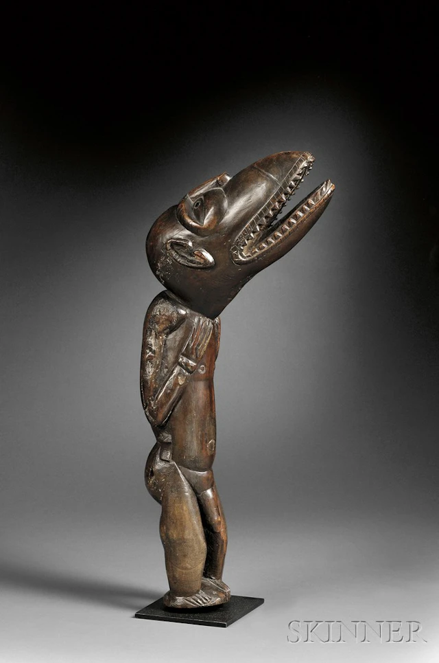 Polynesian Carved Wood "Lizard Man" Figure