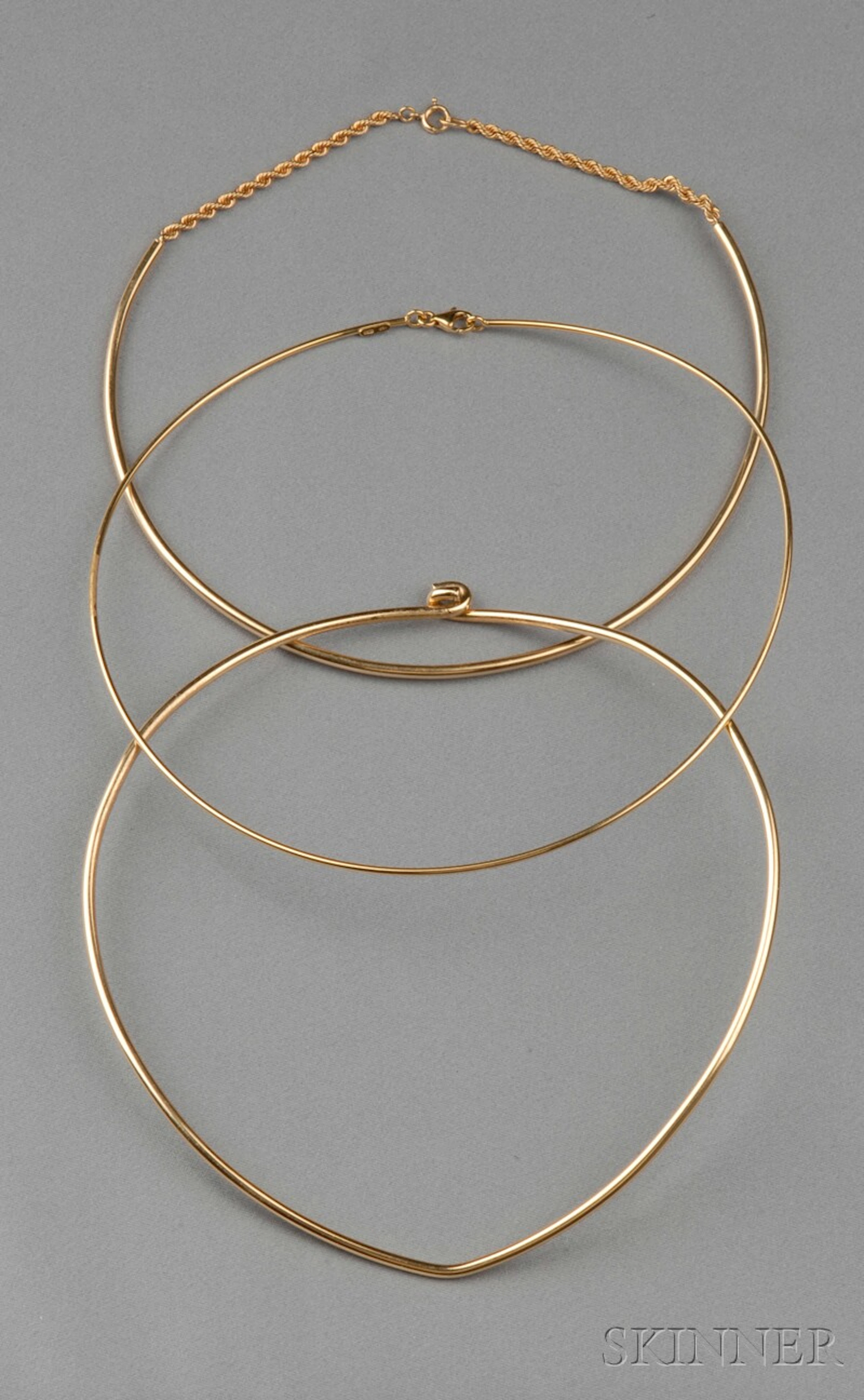 Three 14kt Gold Torque Necklaces