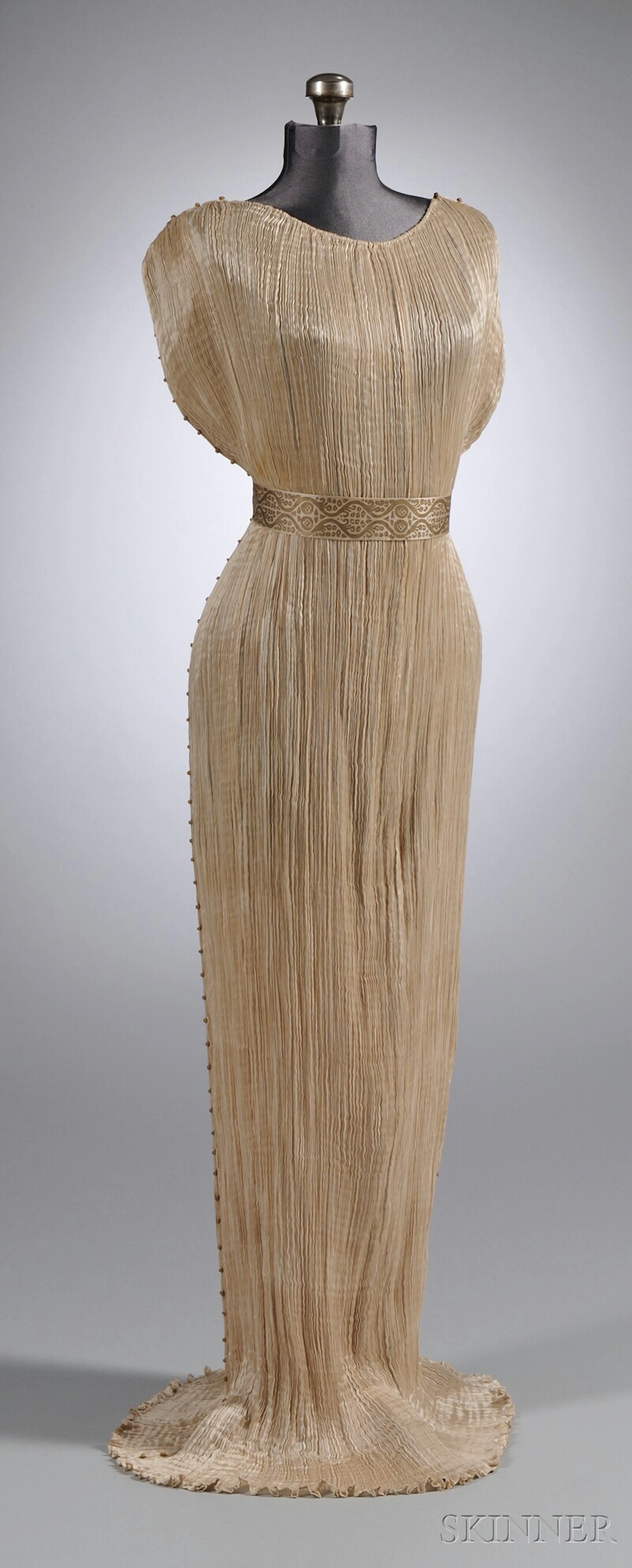 Mariano Fortuny Silk Pleated "Delphos" Gown with Murano Glass Beadwork