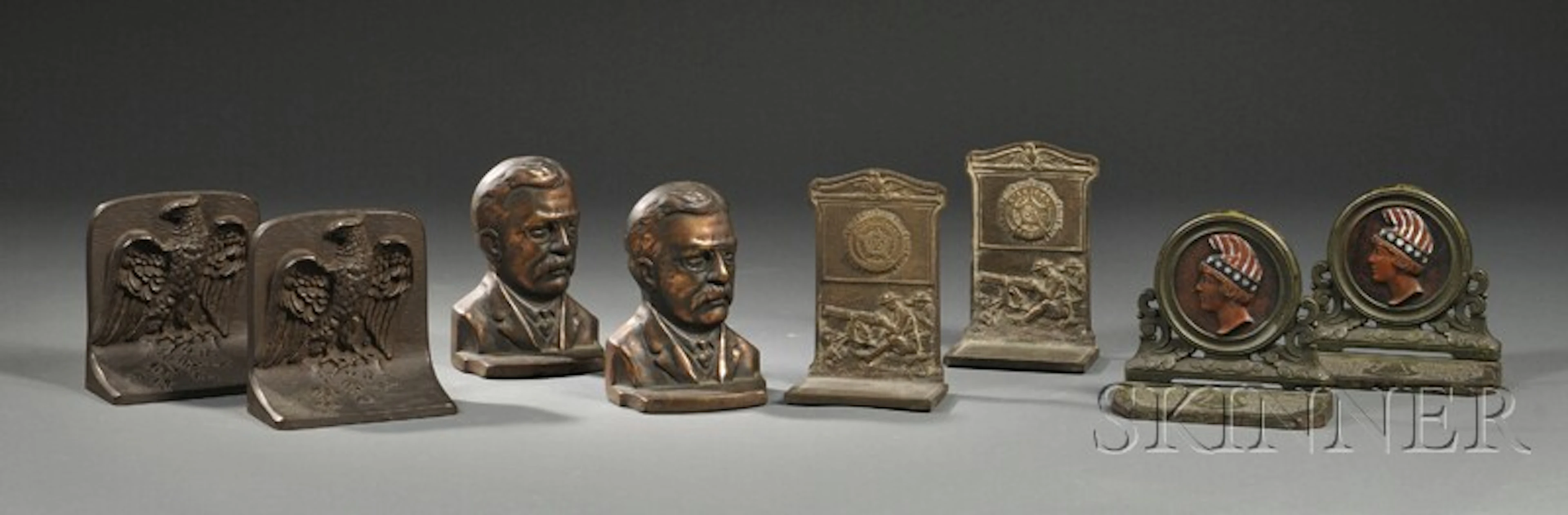 Four Pairs of Cast Metal Patriotic Theme Bookends