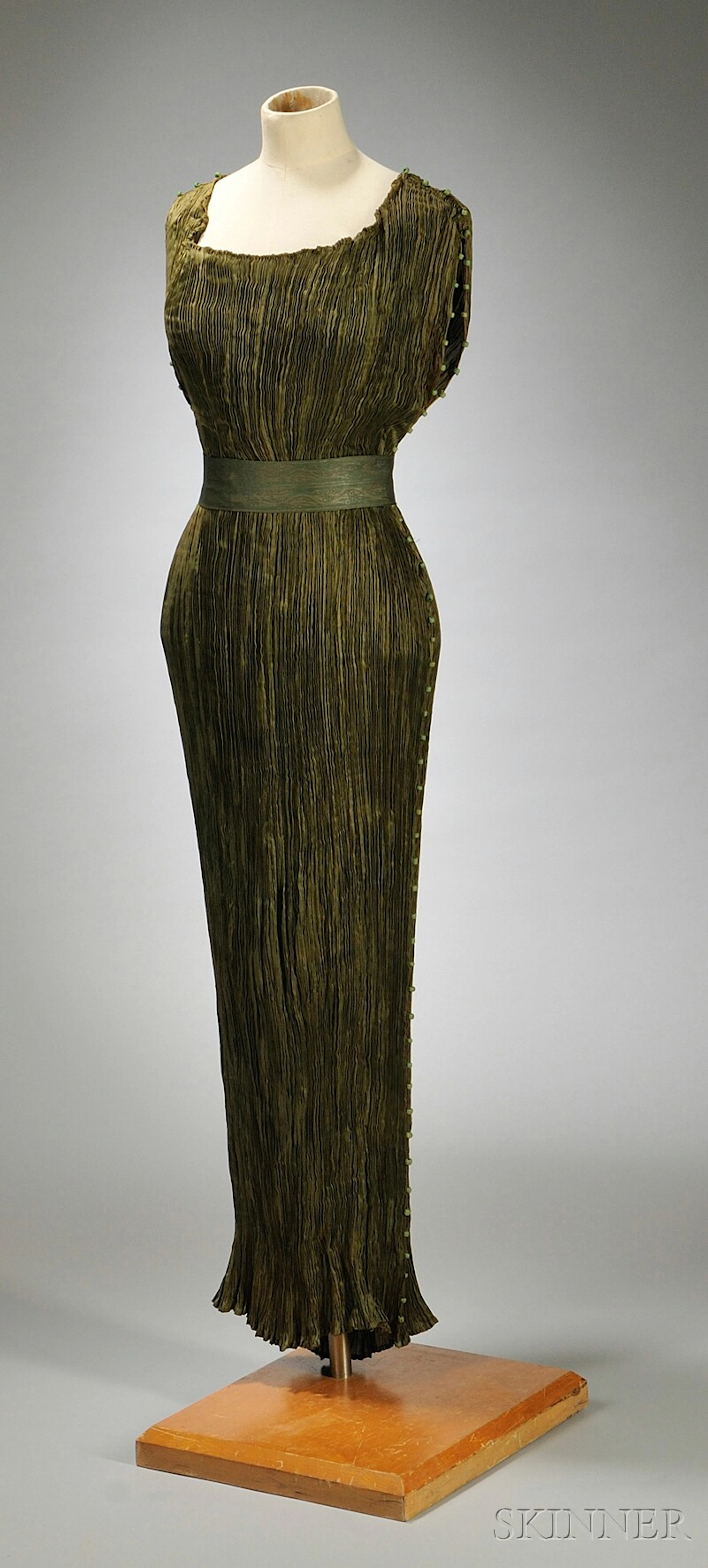 Mariano Fortuny Silk Pleated "Delphos" Gown with Venetian Glass Beadwork