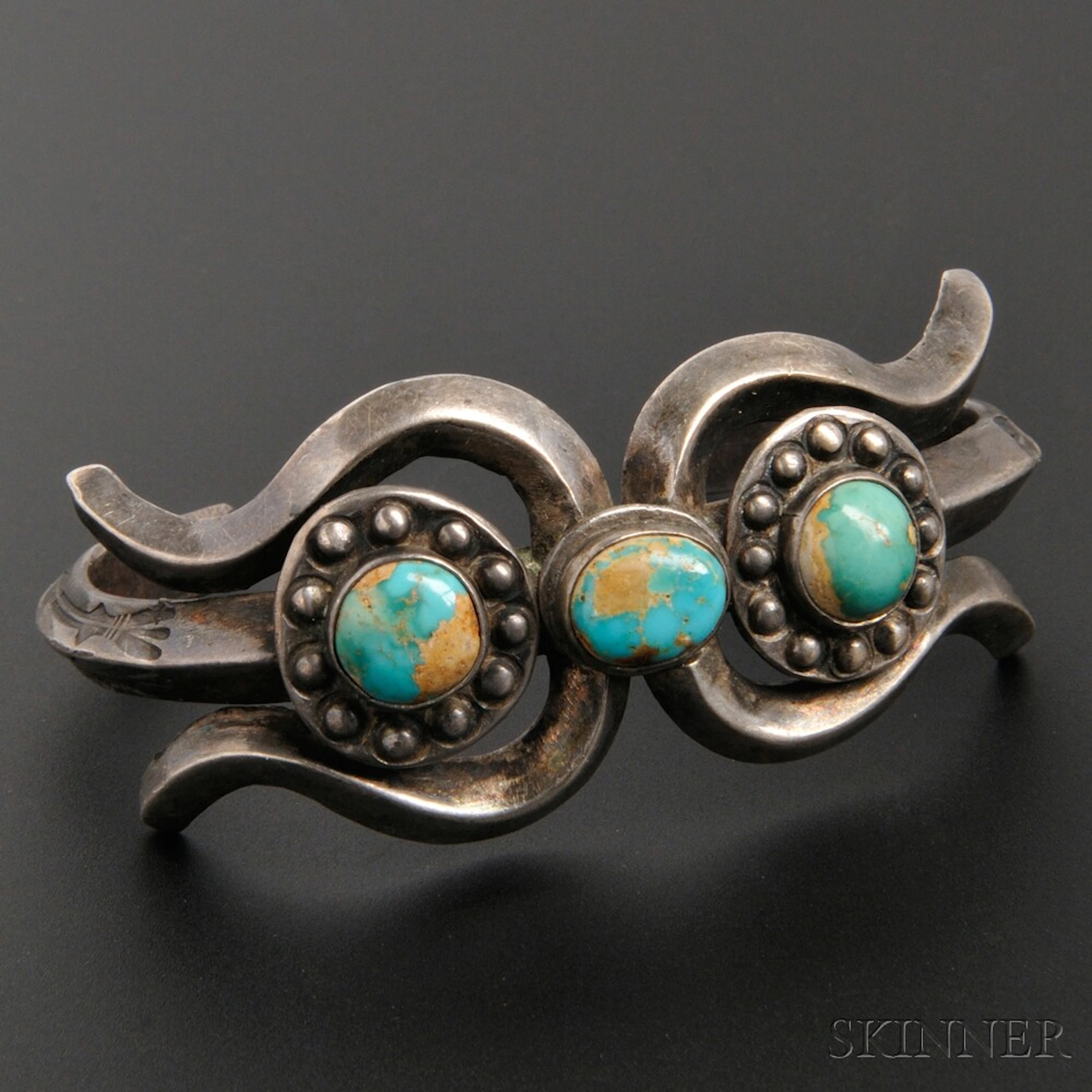 Navajo Silver Sand Cast Bracelet