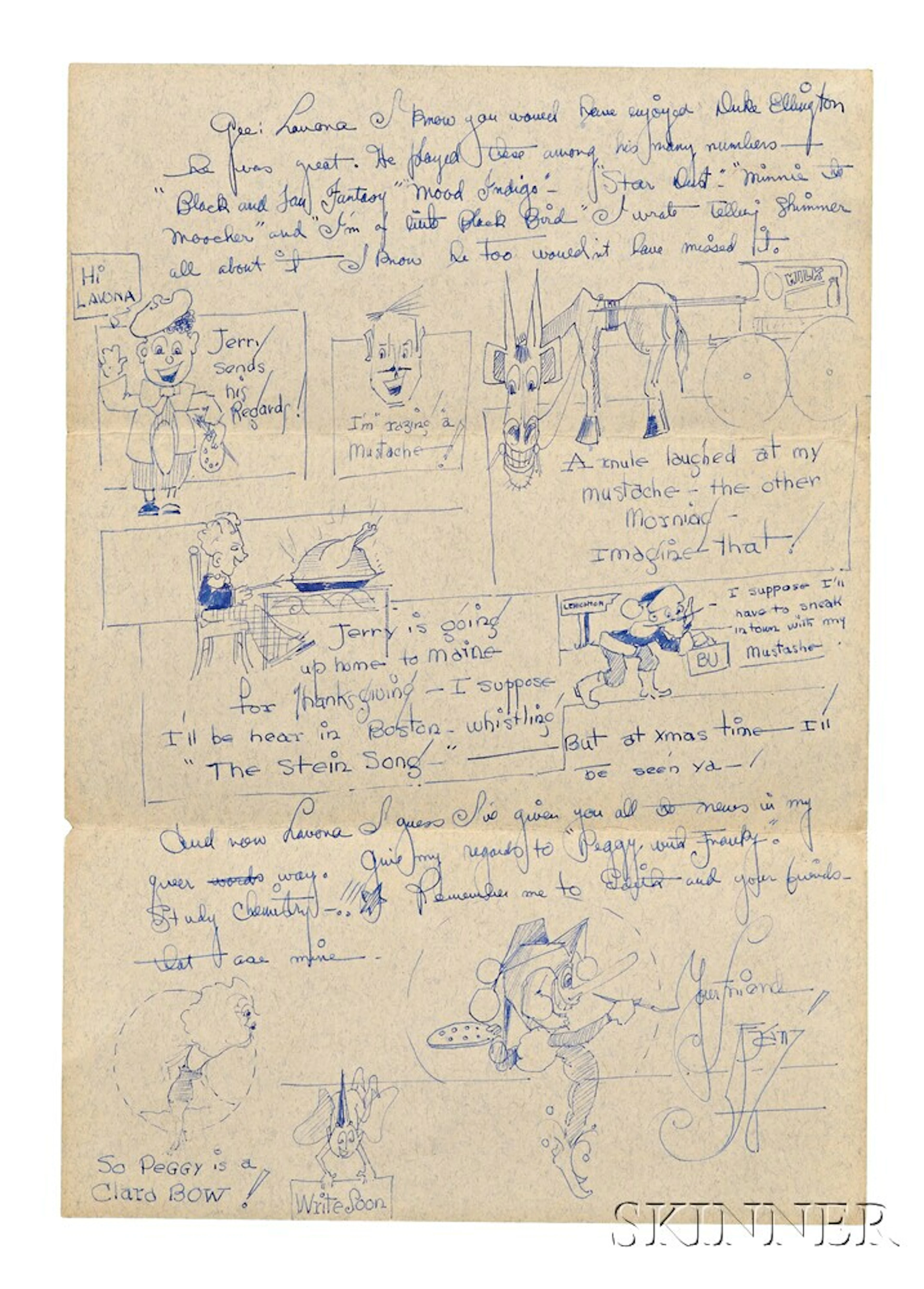 Autograph Letter Signed with Drawings and Envelope, 18 November 1931.