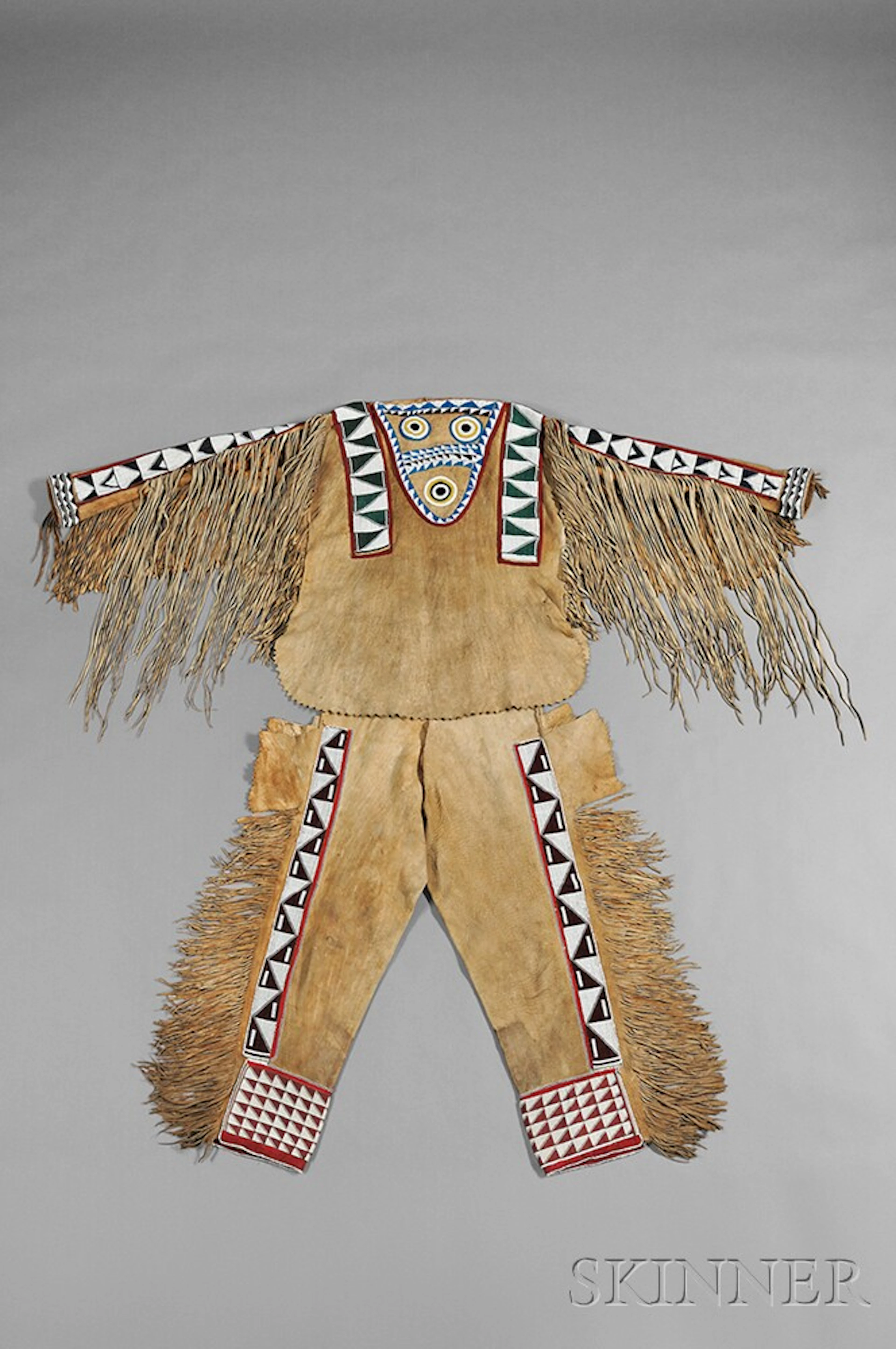 Rare Wasco-Wishram Beaded Hide Man's Shirt and Trousers