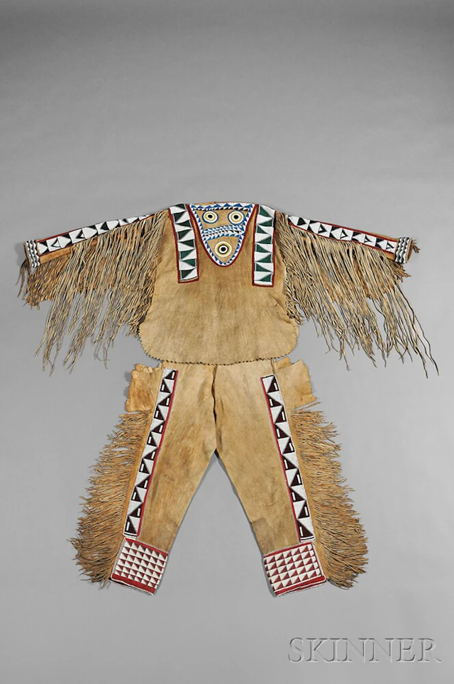 Rare Wasco-Wishram Beaded Hide Man's Shirt and Trousers