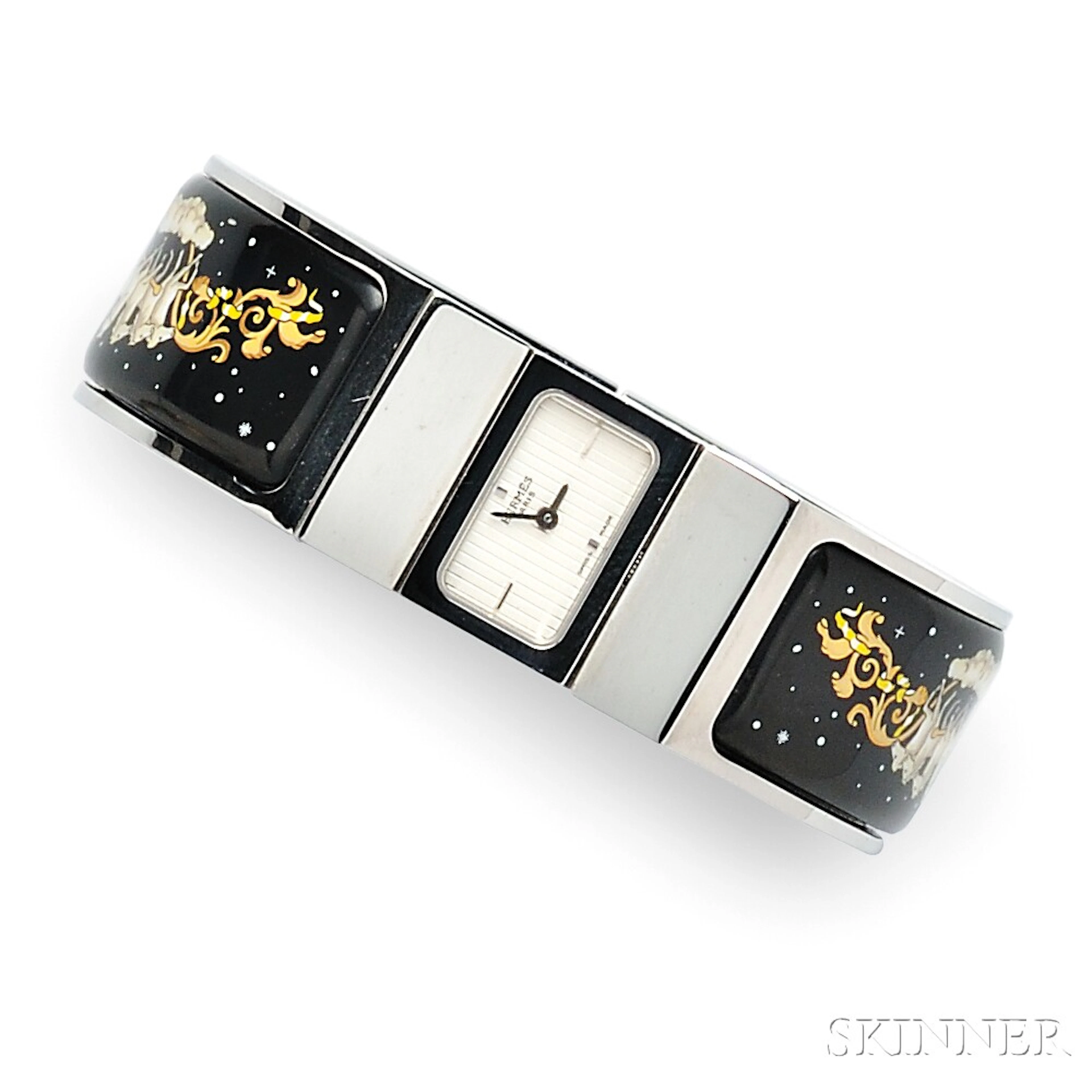 Stainless Steel and Enamel Bangle Watch, Hermes