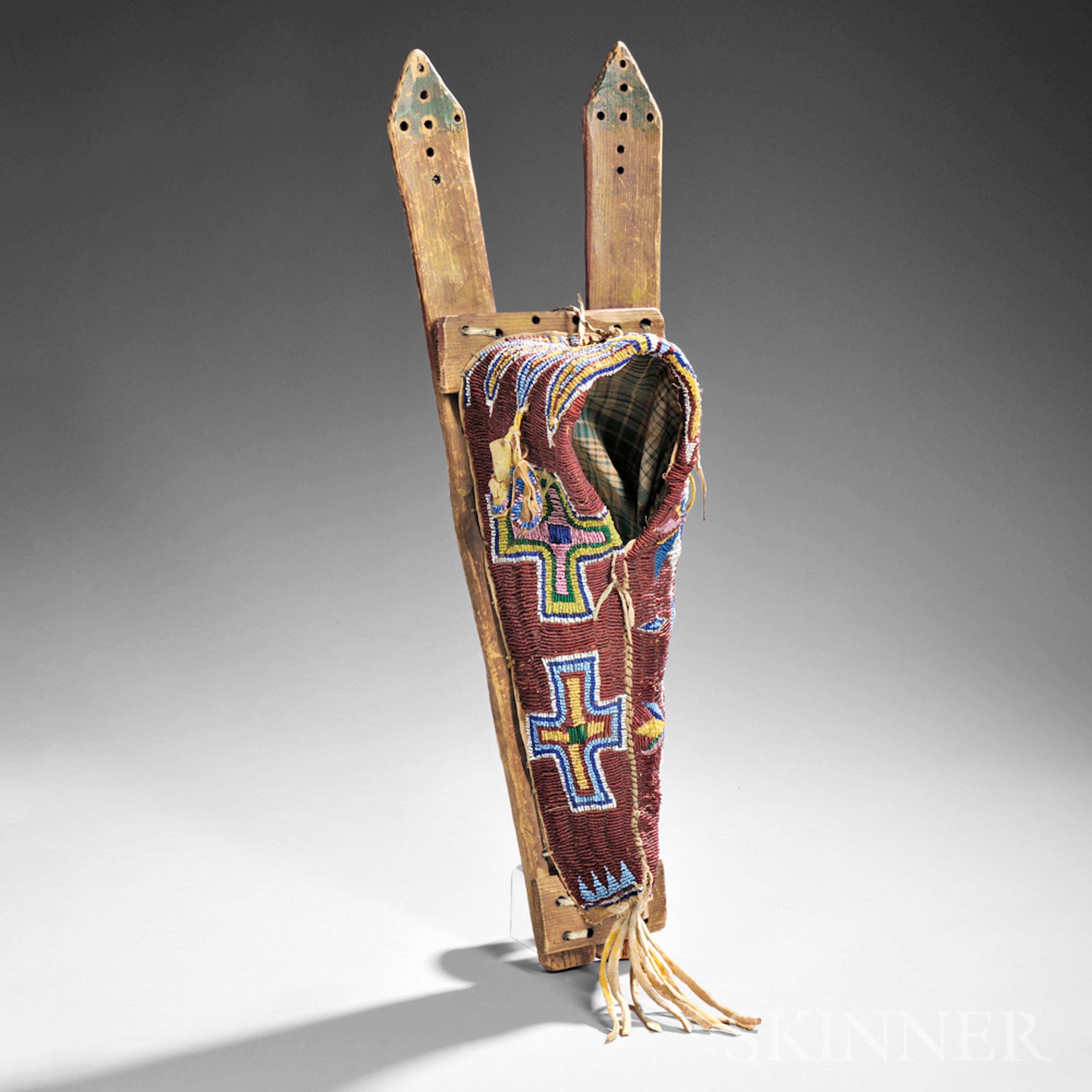 Kiowa Beaded Cloth and Hide Model Cradle