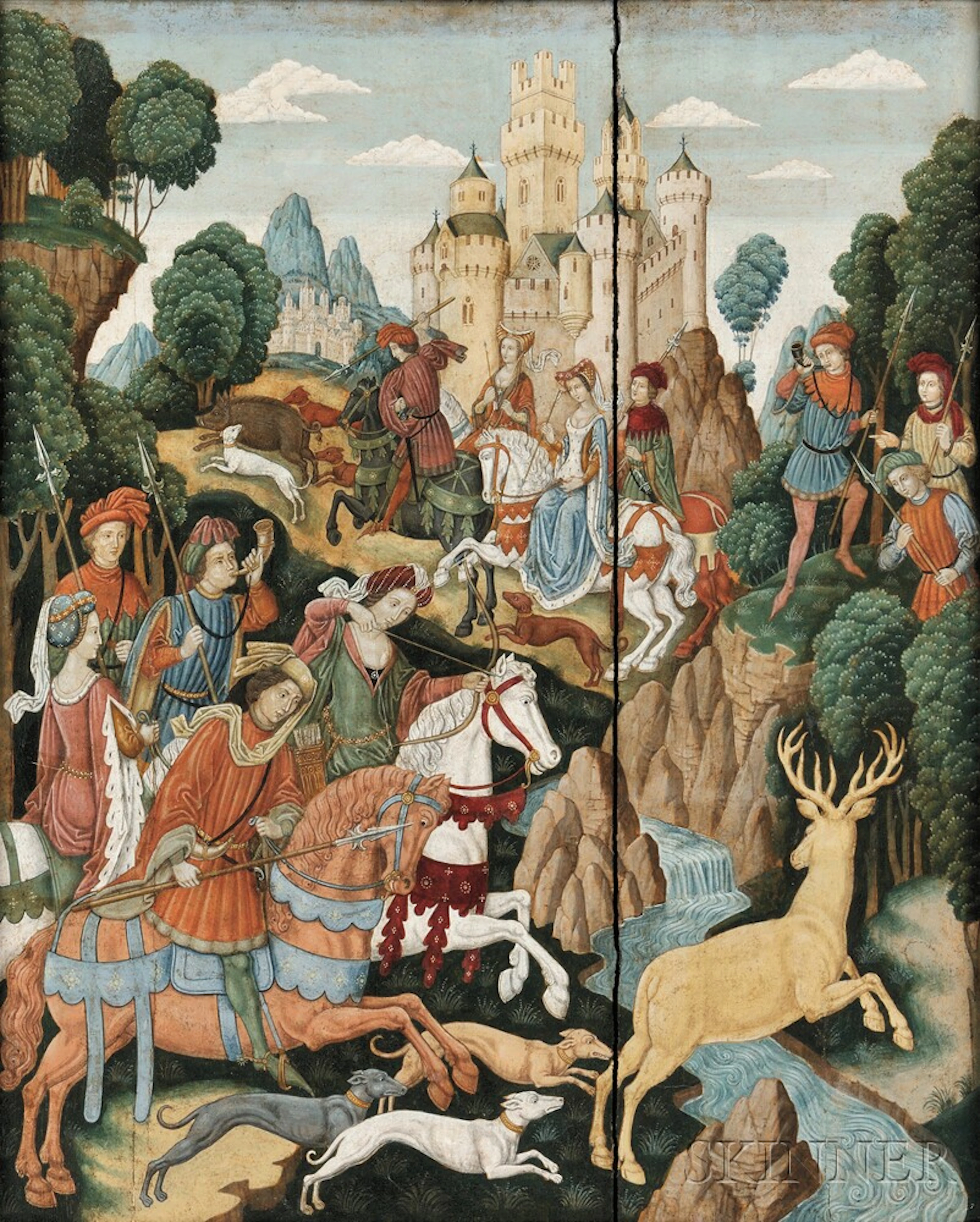 French School, 17th Century Style Hunting Scene: Stag and Boar