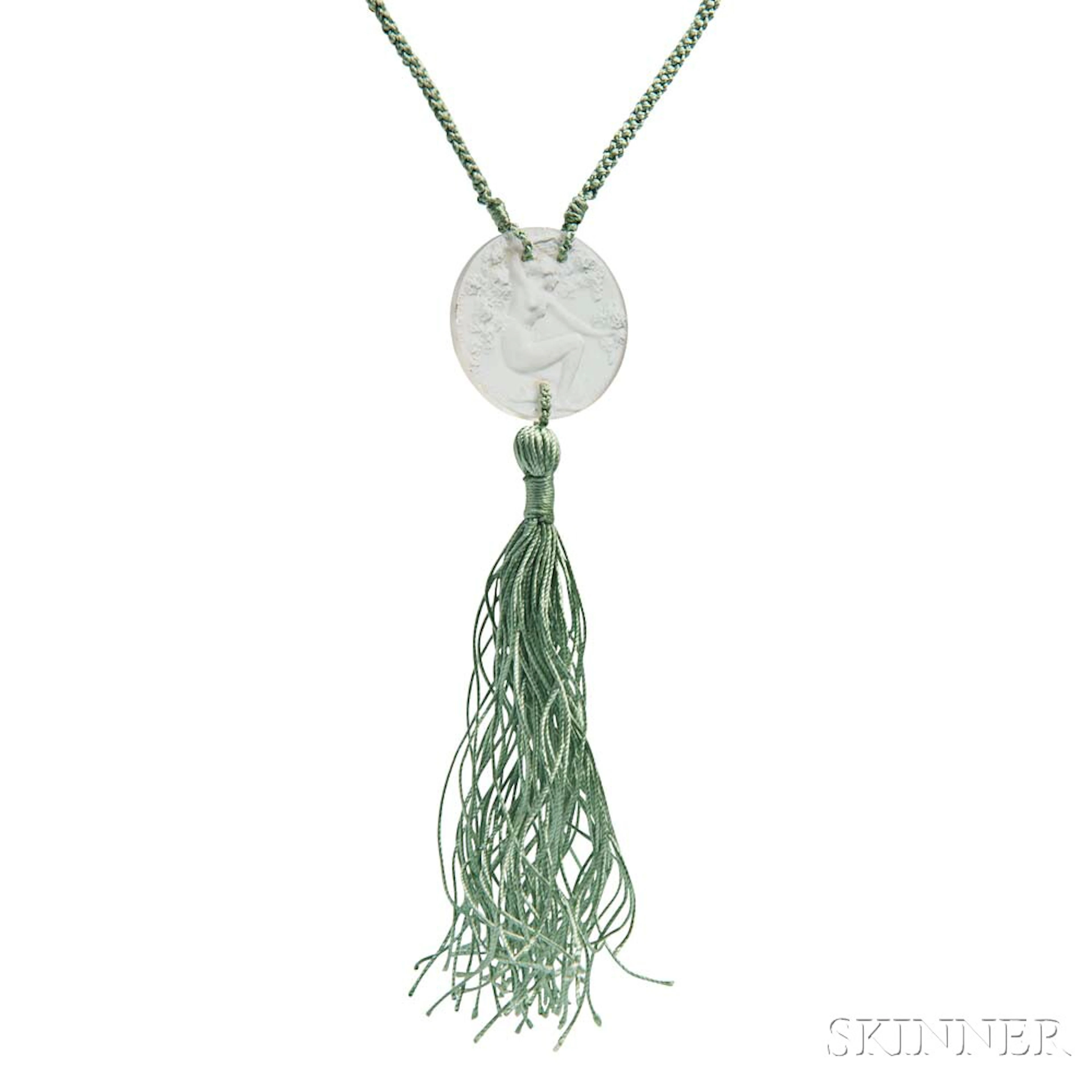 Art Deco Glass and Silk Necklace, Rene Lalique for Fioret