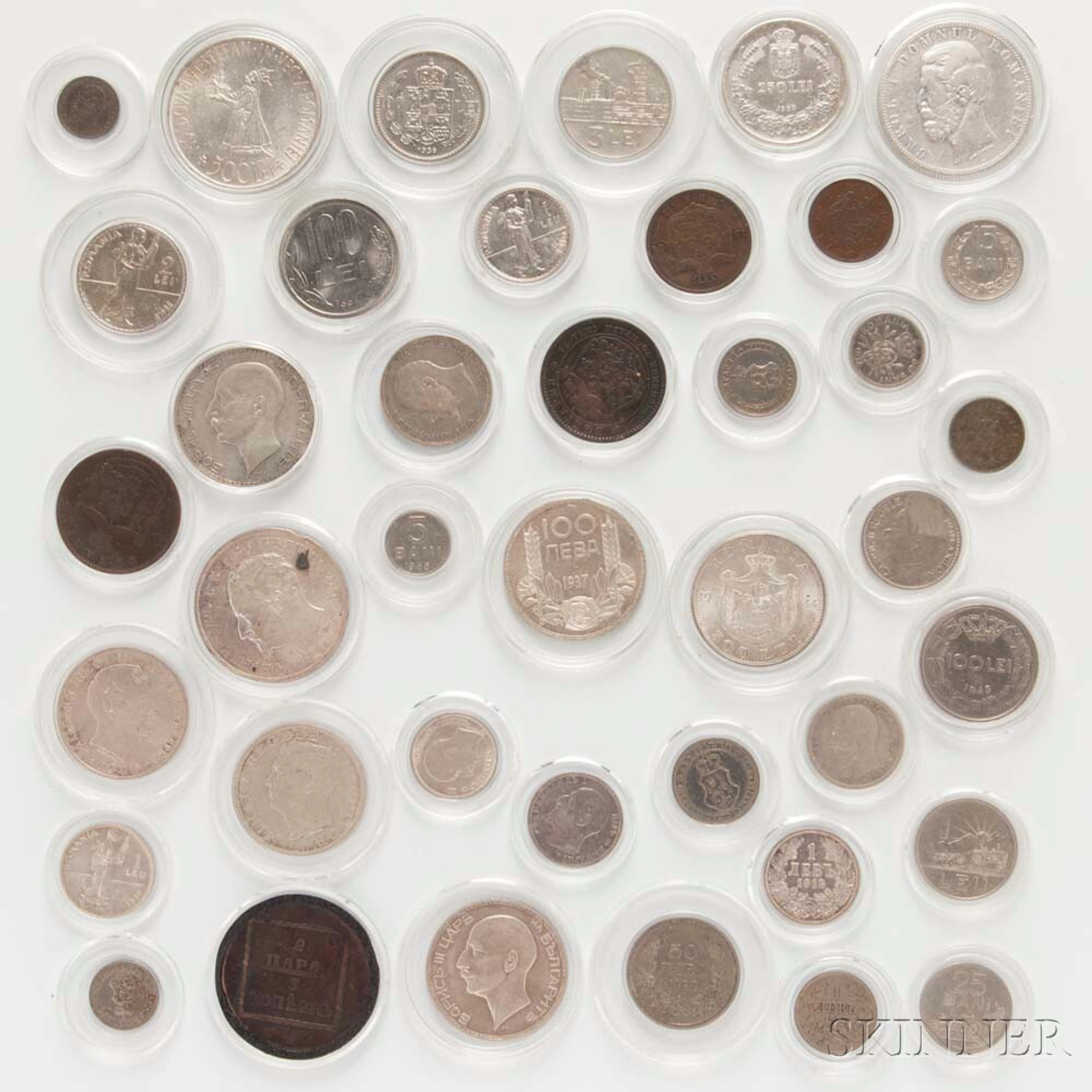 Forty Bulgarian and Romanian Coins