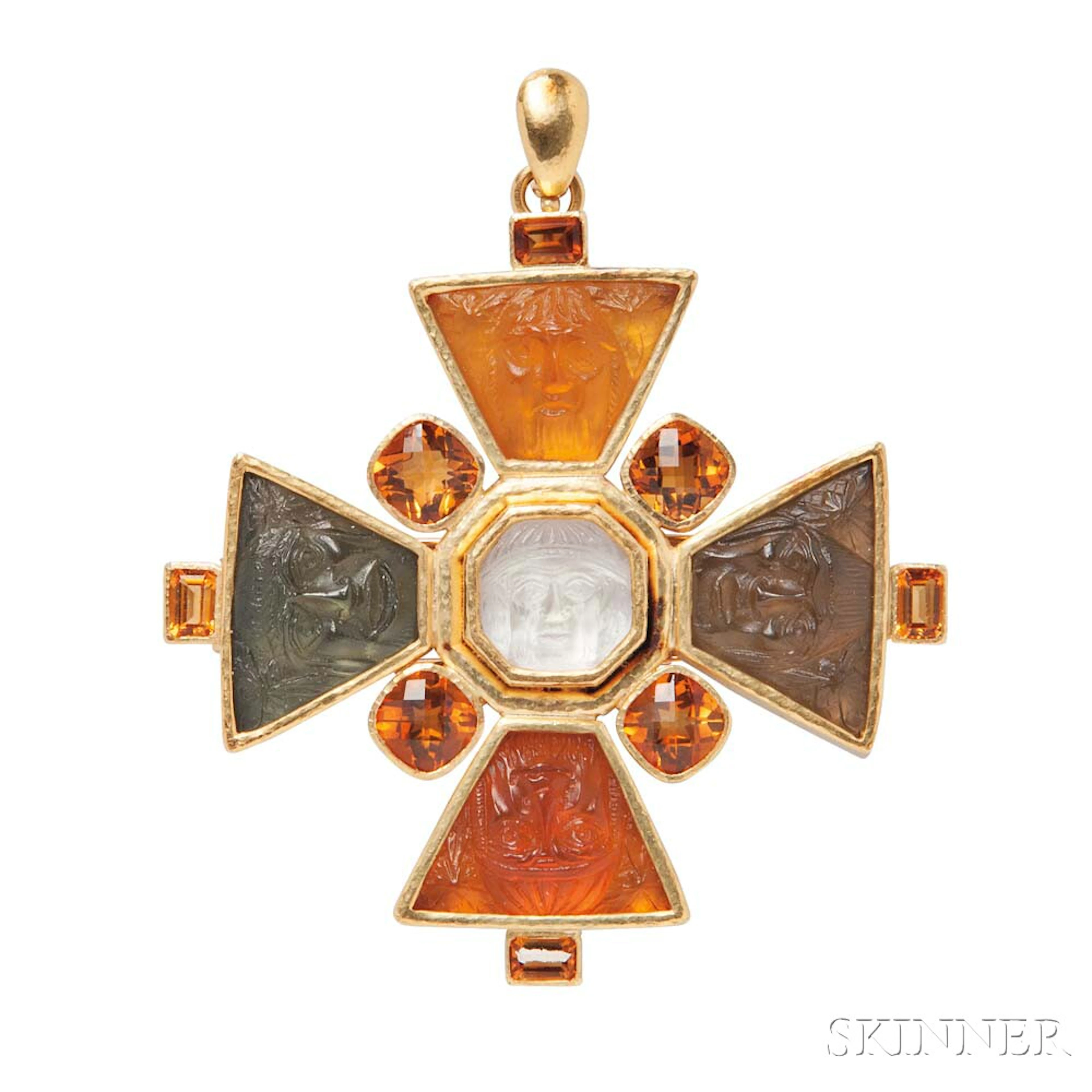 19kt Gold and Venetian Glass "Bomarzo" Pendant/Brooch, Elizabeth Locke