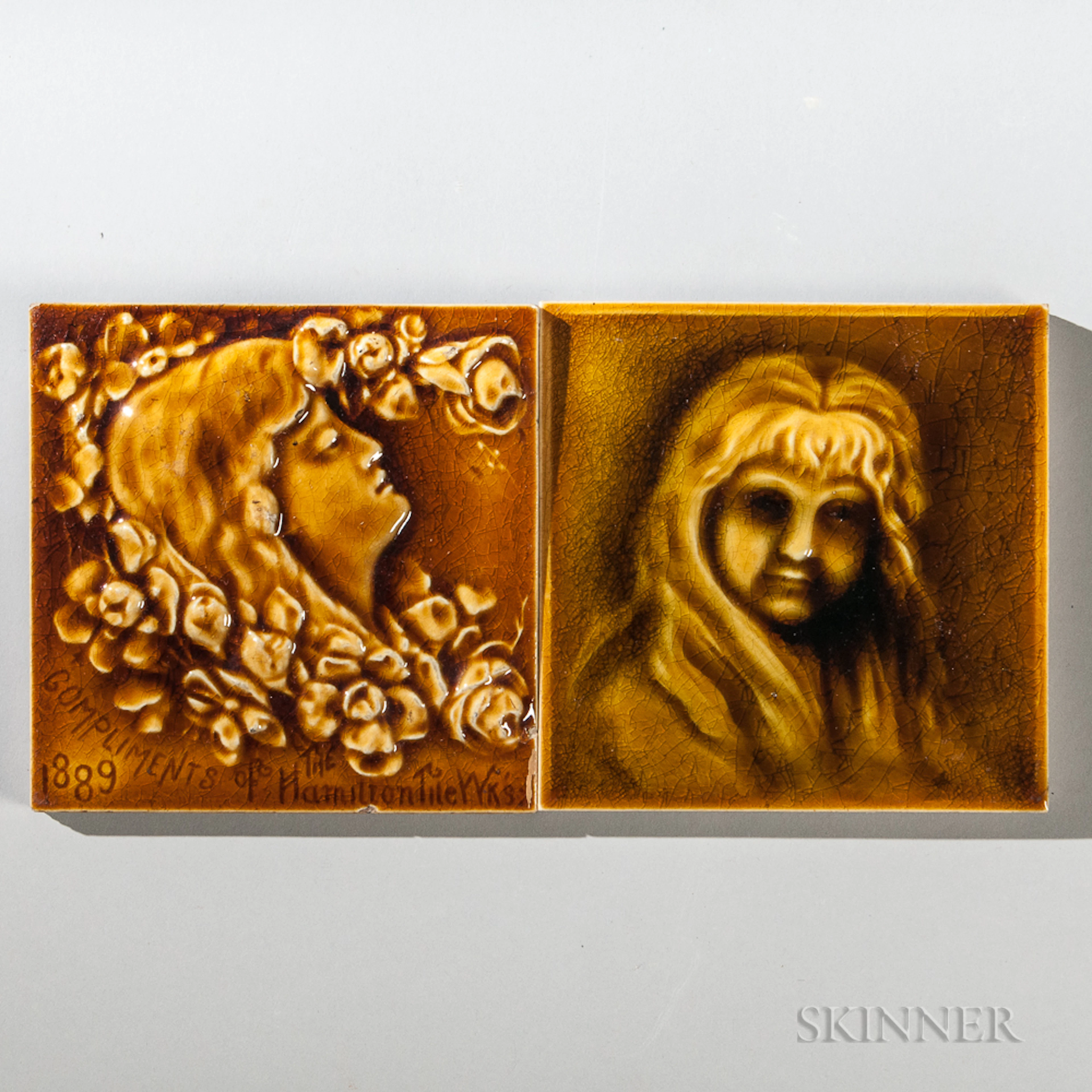 Two Hamilton Tile Works Art Pottery Tiles