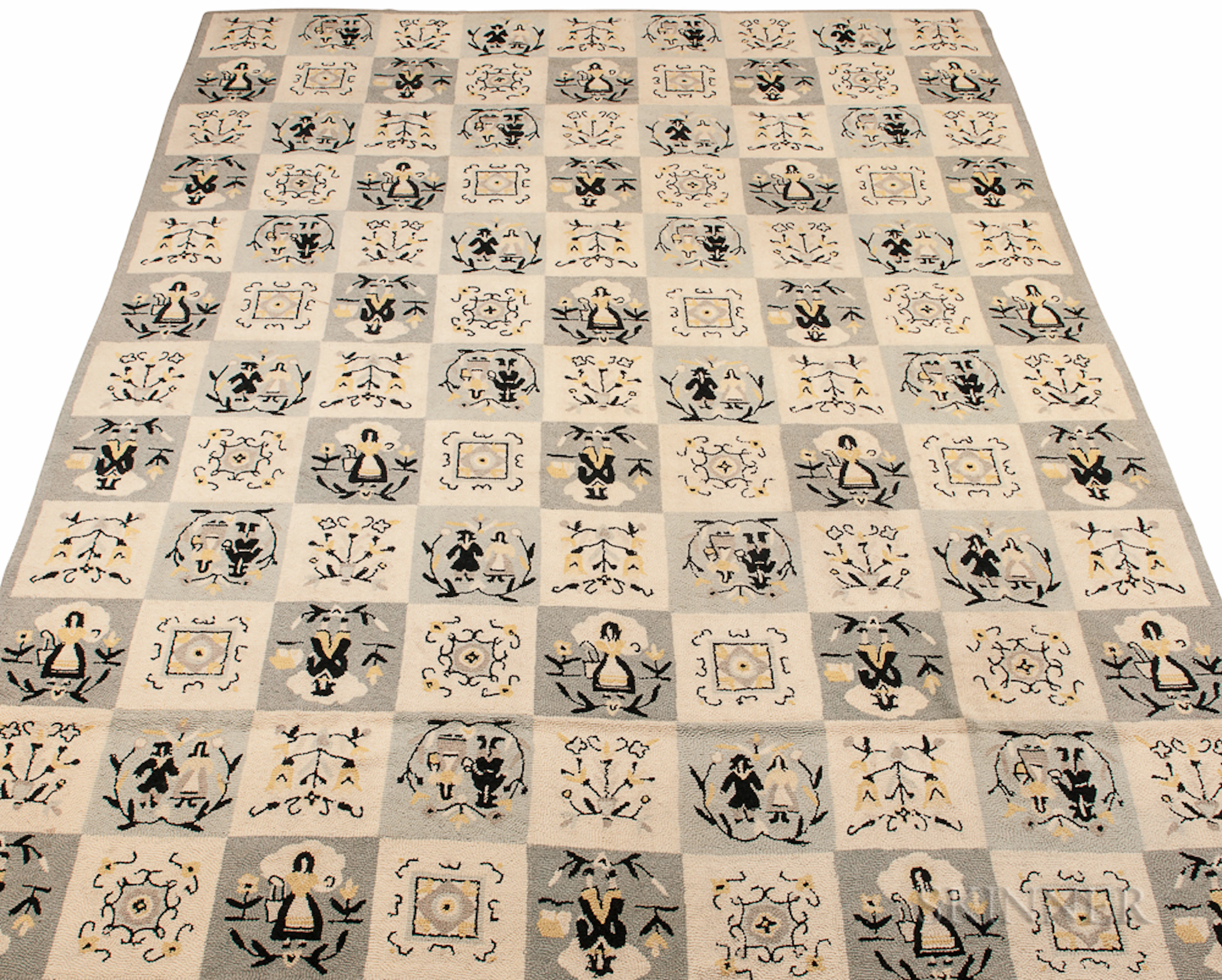 Large Hooked Carpet with Colonial Revival Designs