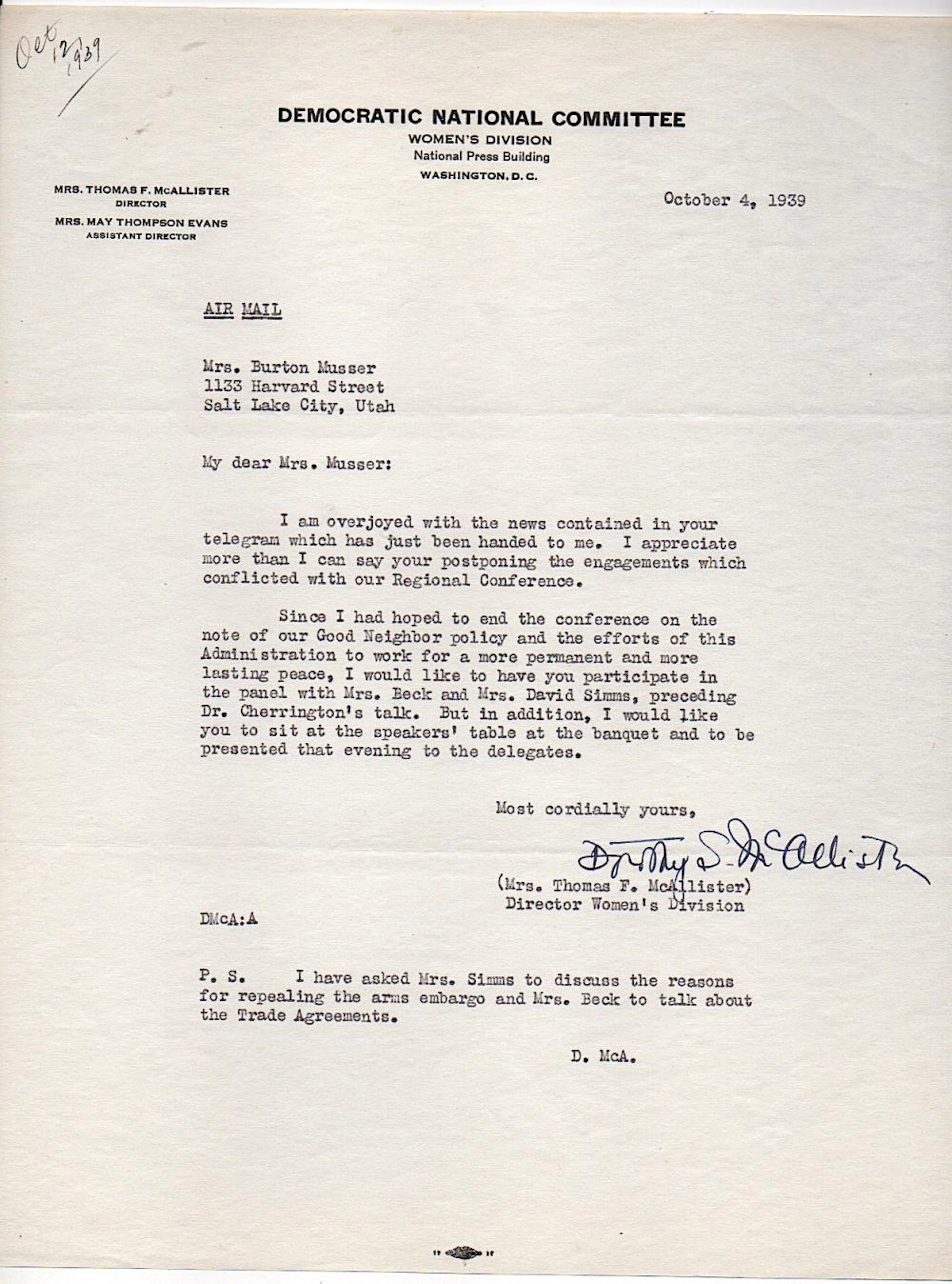 [DEMOCRAT PARTY] Dorothy S. McAllister (1899-1983)