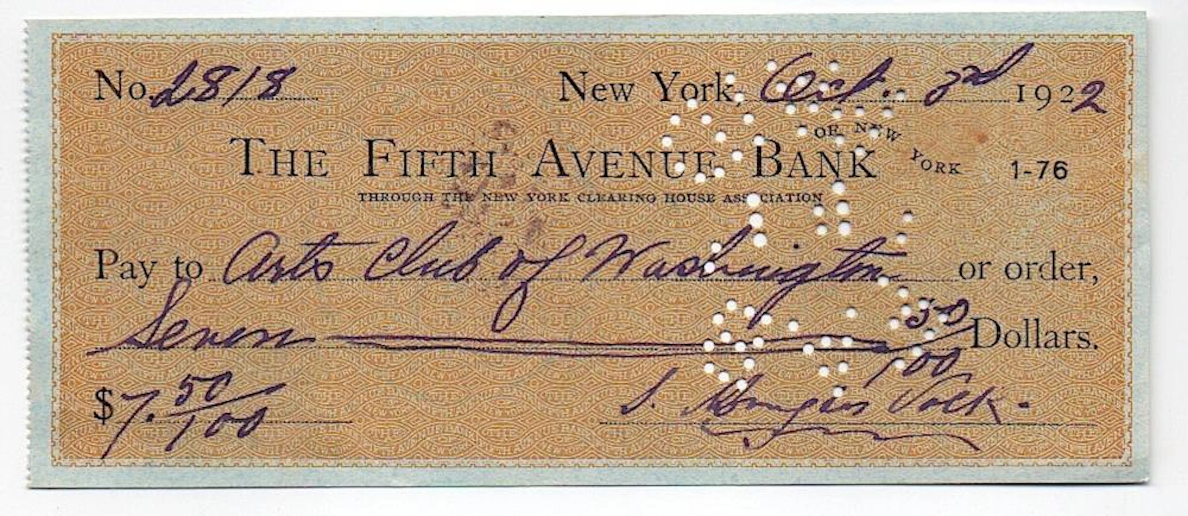 Artist Douglas Volk - bank check
