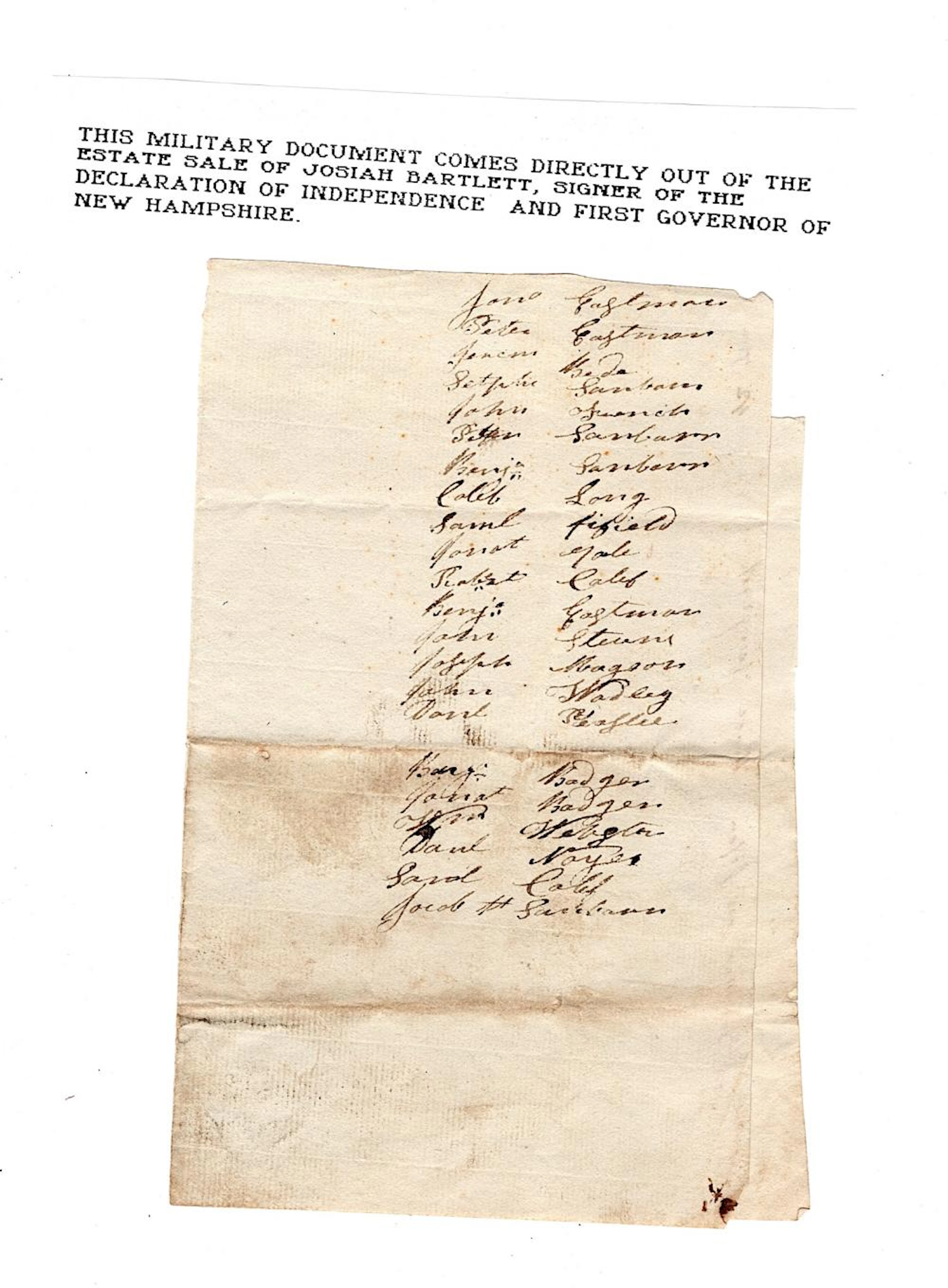 Mystery document [pre-1800] from the Estate of Josiah Bartlett