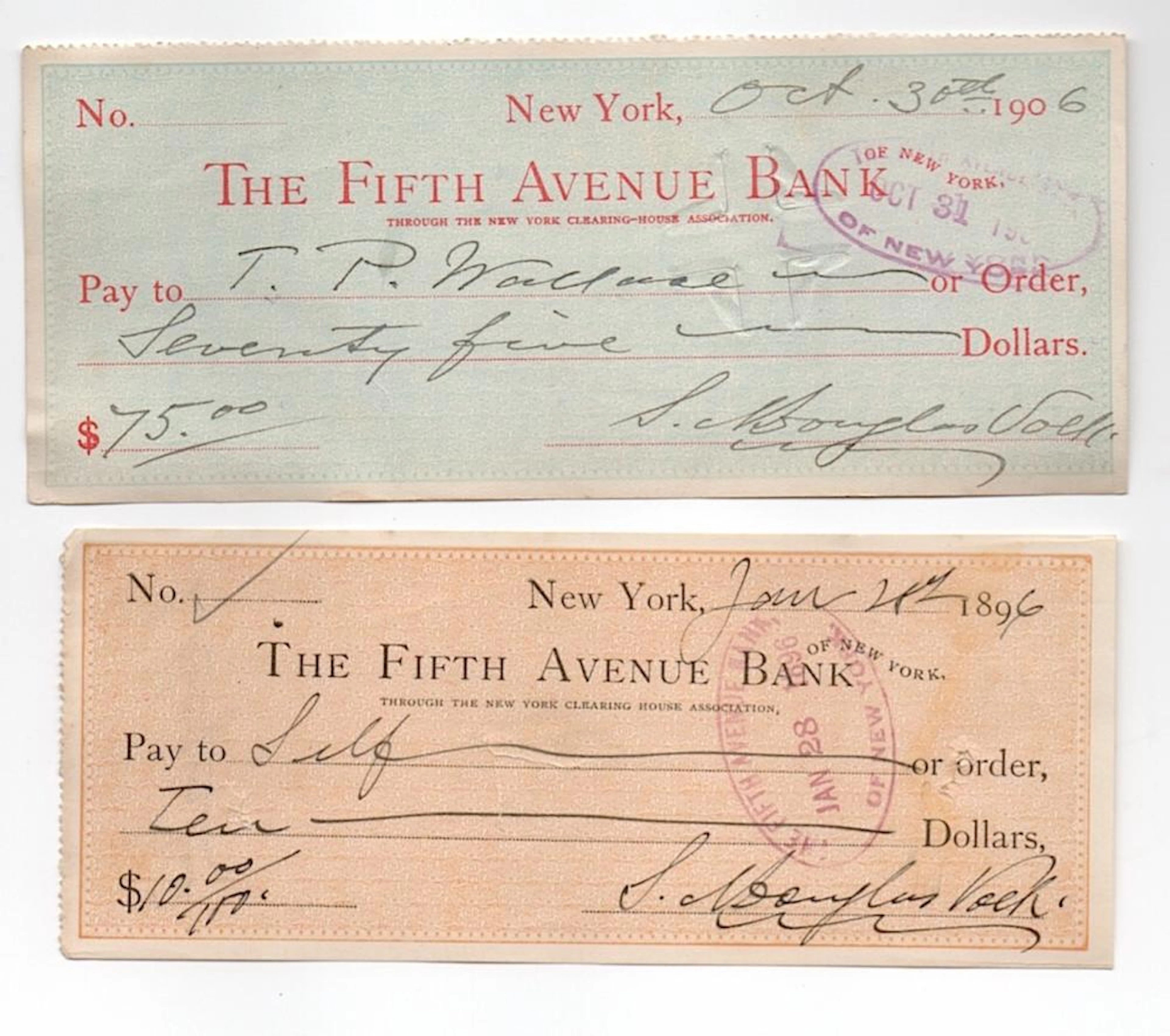 Artist Douglas Volk - 2 bank checks