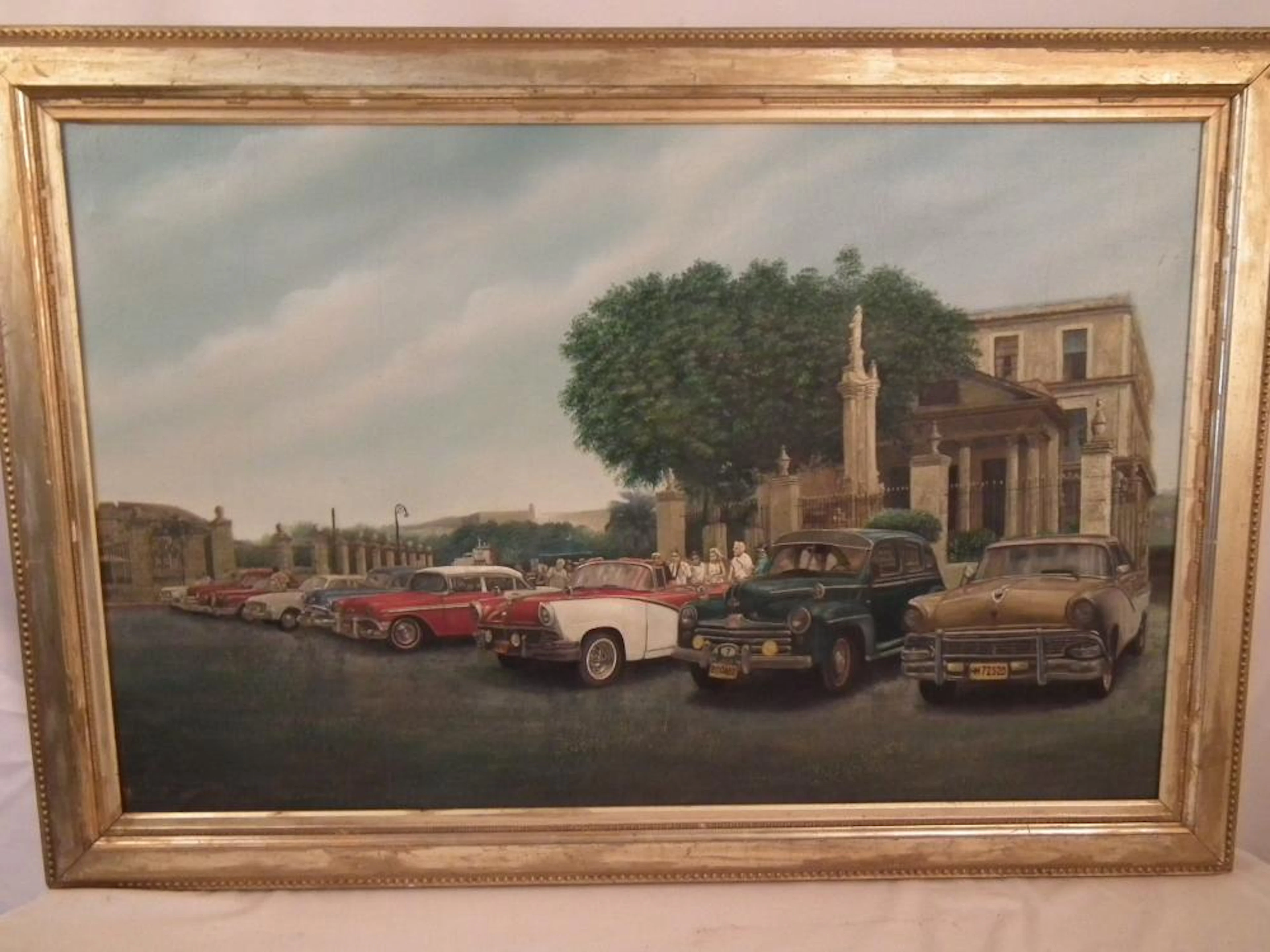 PAINTING OF CAR SHOW SIGNED BRAULIO