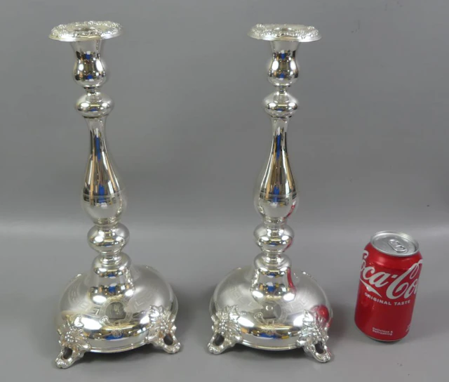 PAIR LARGE SILVER CANDLESTICKS