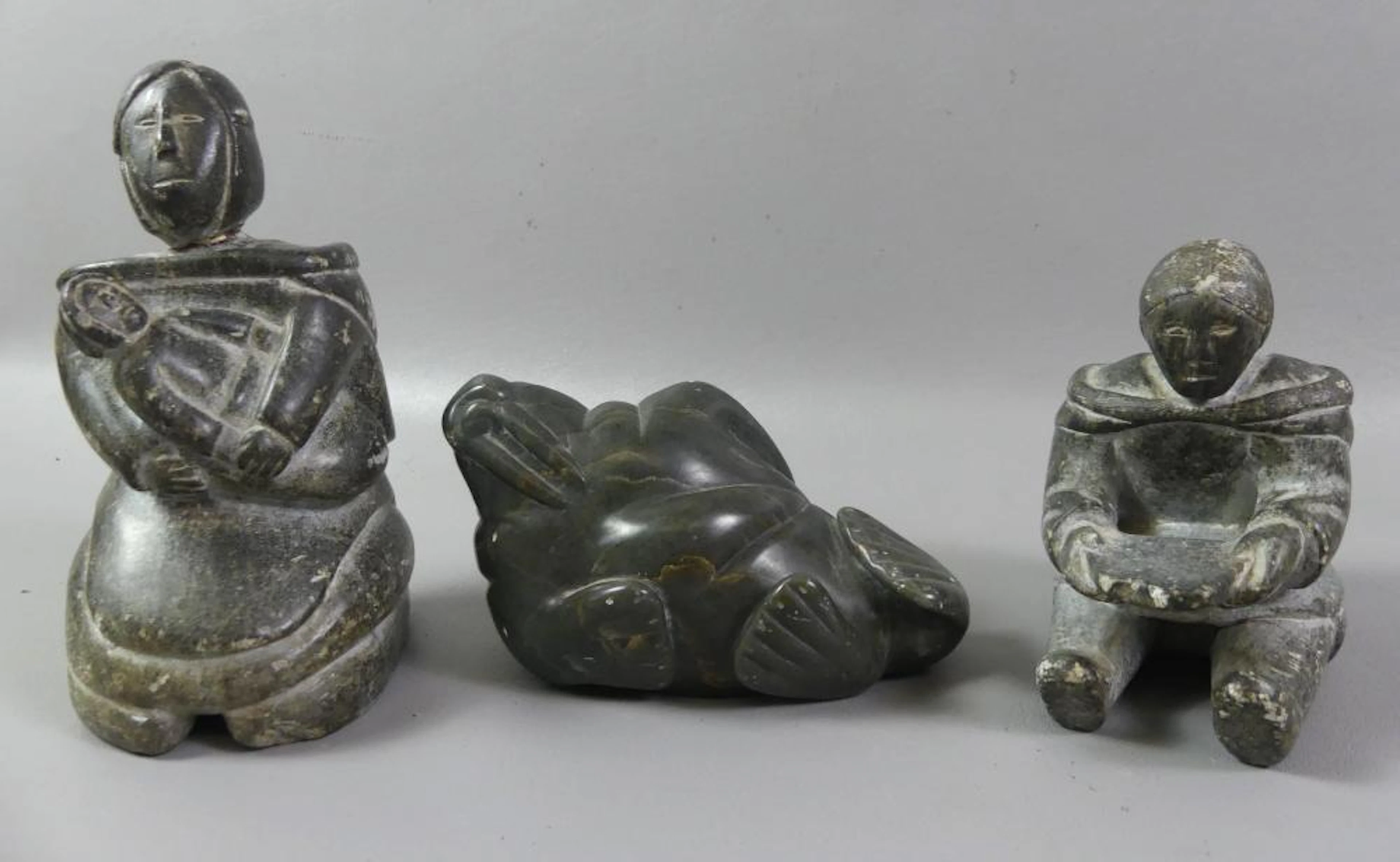 3 INUIT CARVED STONE FIGURES