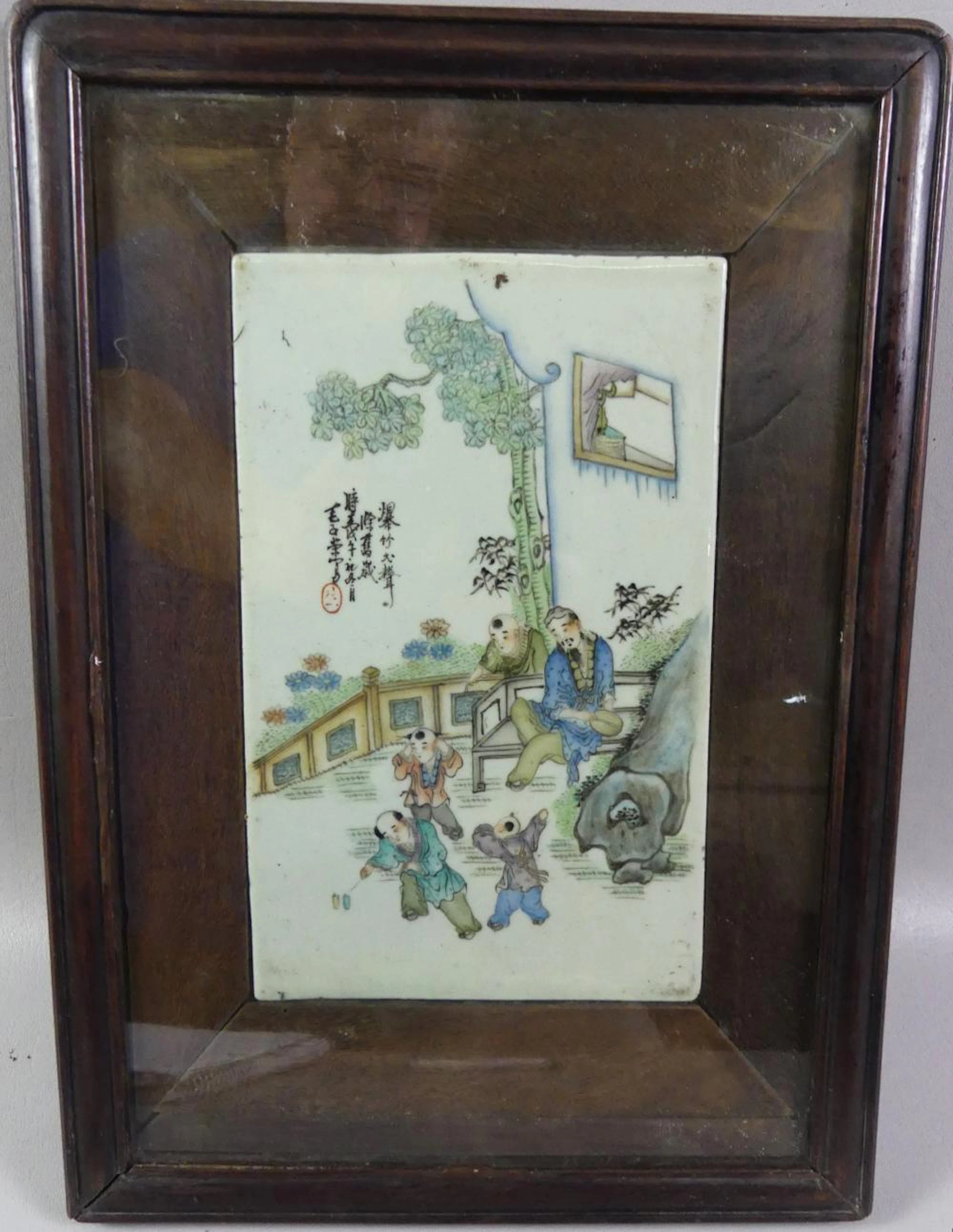 ANTIQUE CHINESE PLAQUE W/CHILDRE