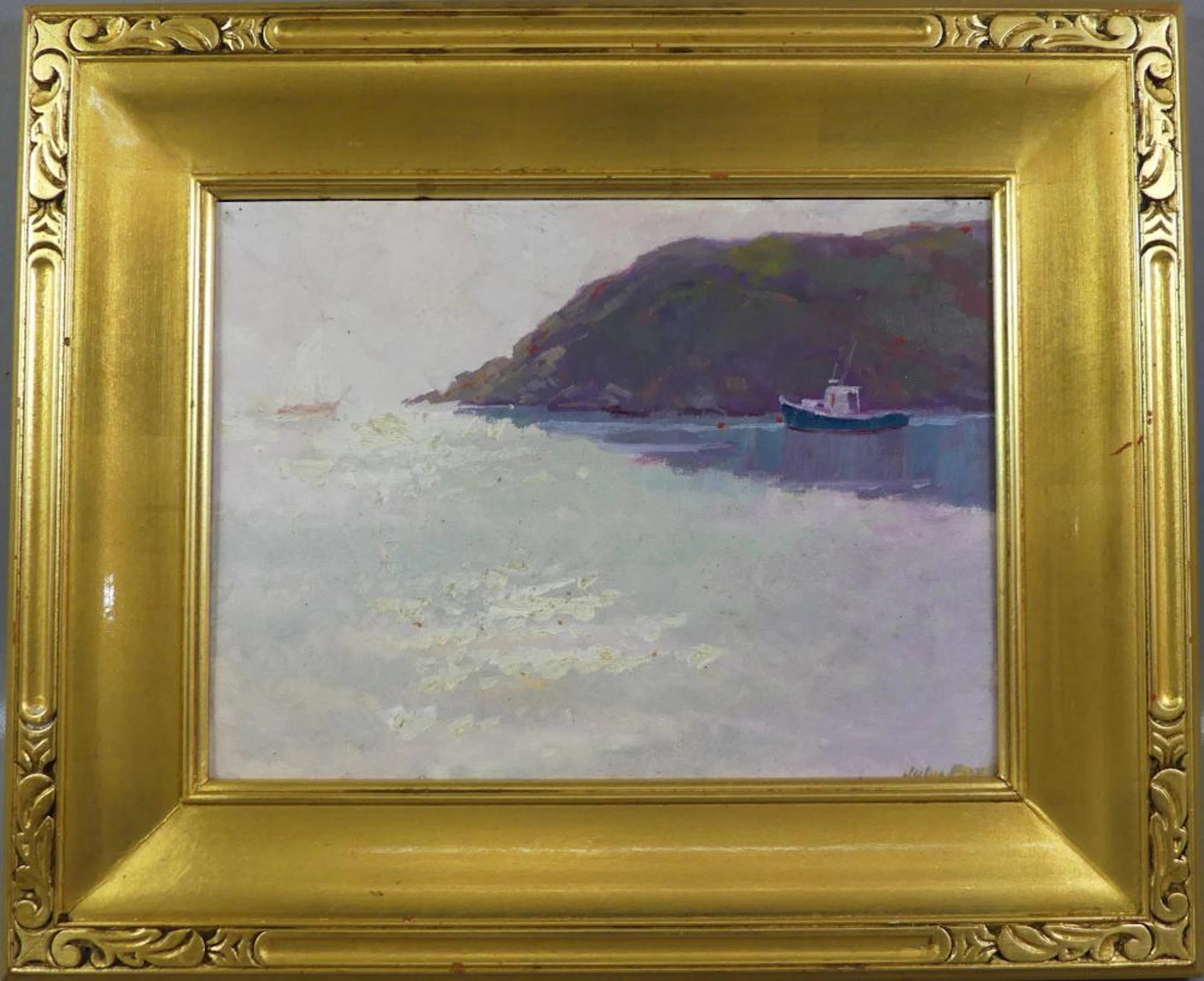 JOHN PAUPLIS PAINTING - BOATS IN MIST