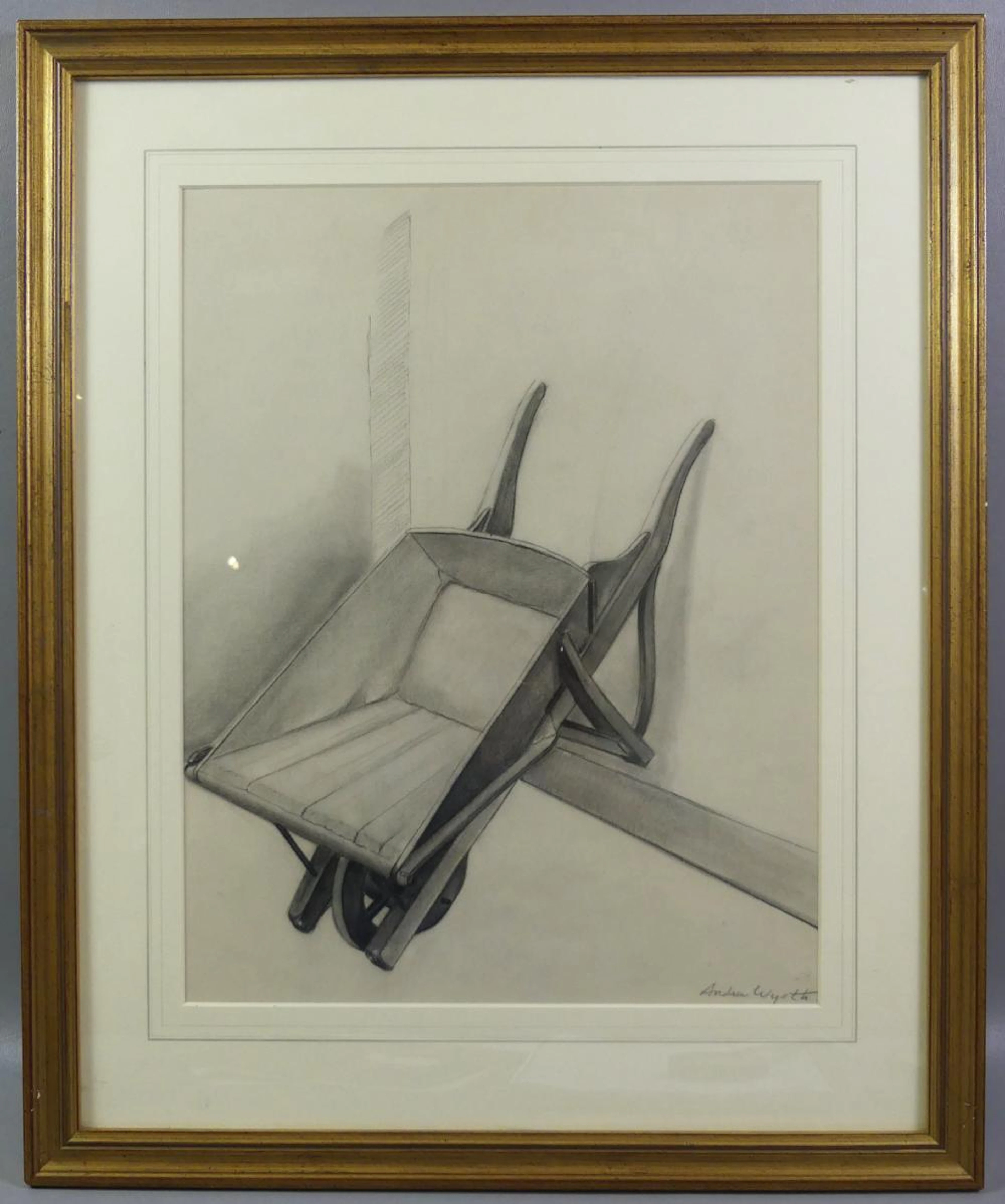 ANDREW WYETH DRAWING - WHEEL BARROW
