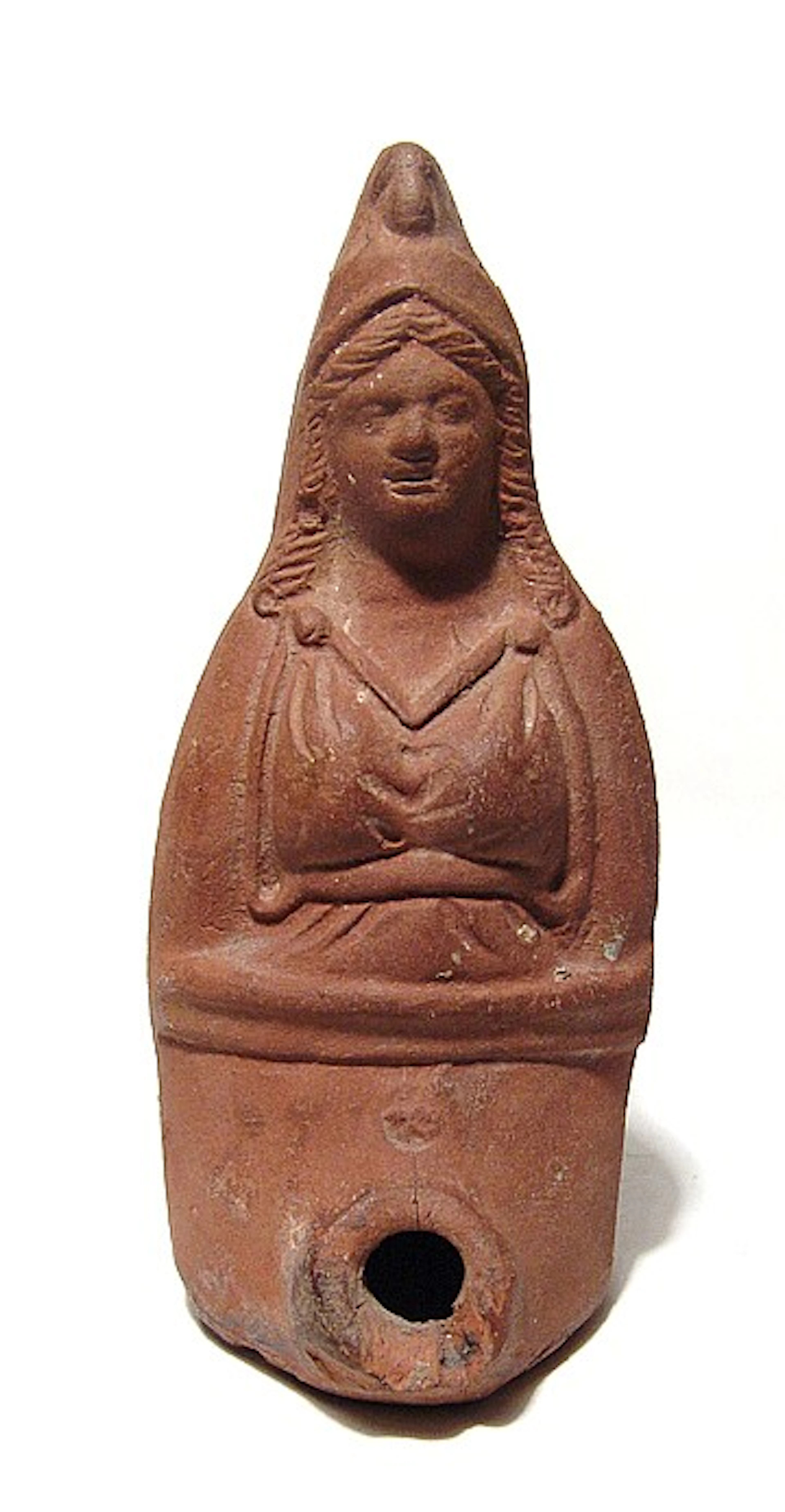 Egyptian Red-Ware plastic lamp with the bust of Isis