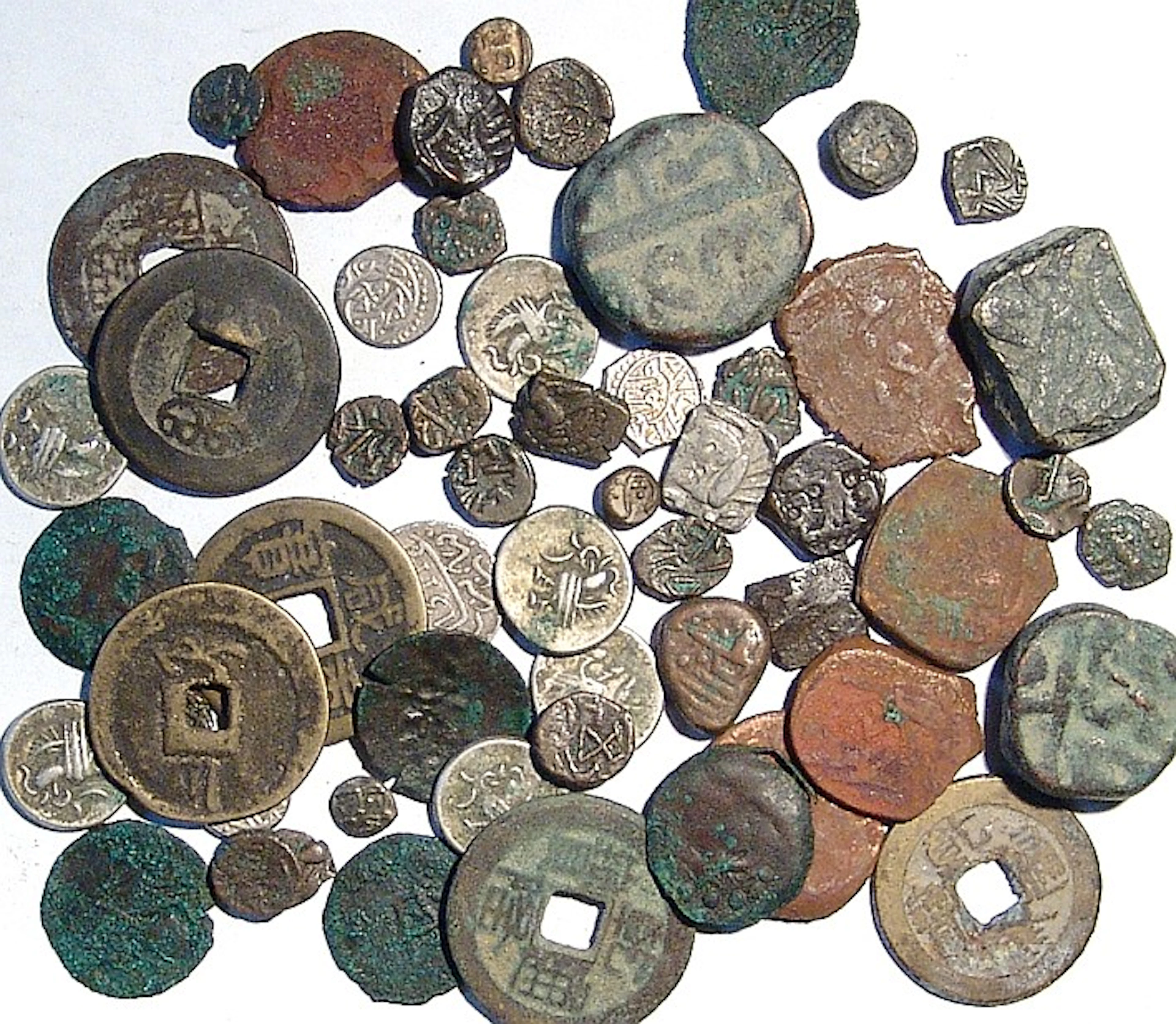 A lot of 5 mixed Ottoman, Indian and Asian coins