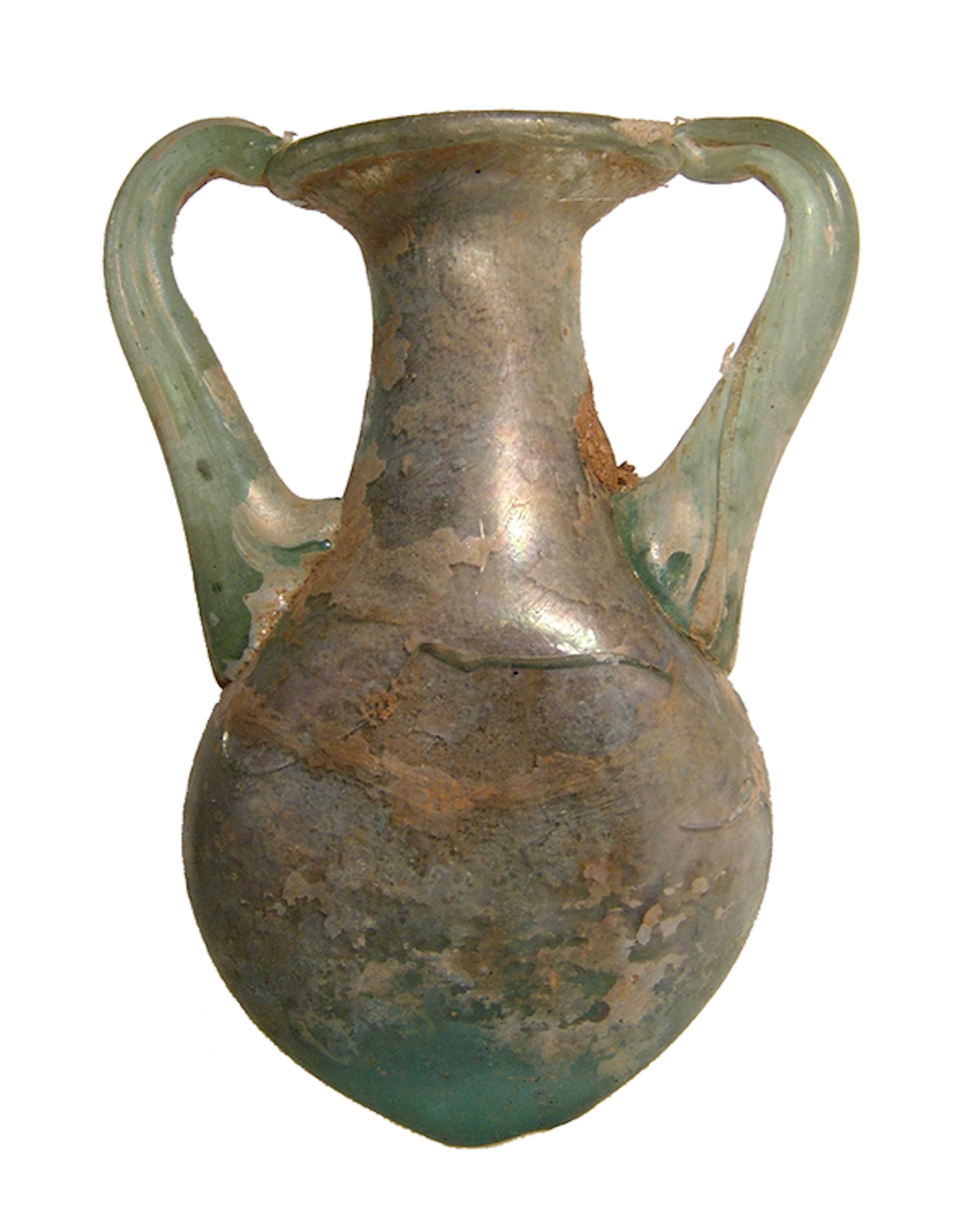 A Roman blue-green glass flask
