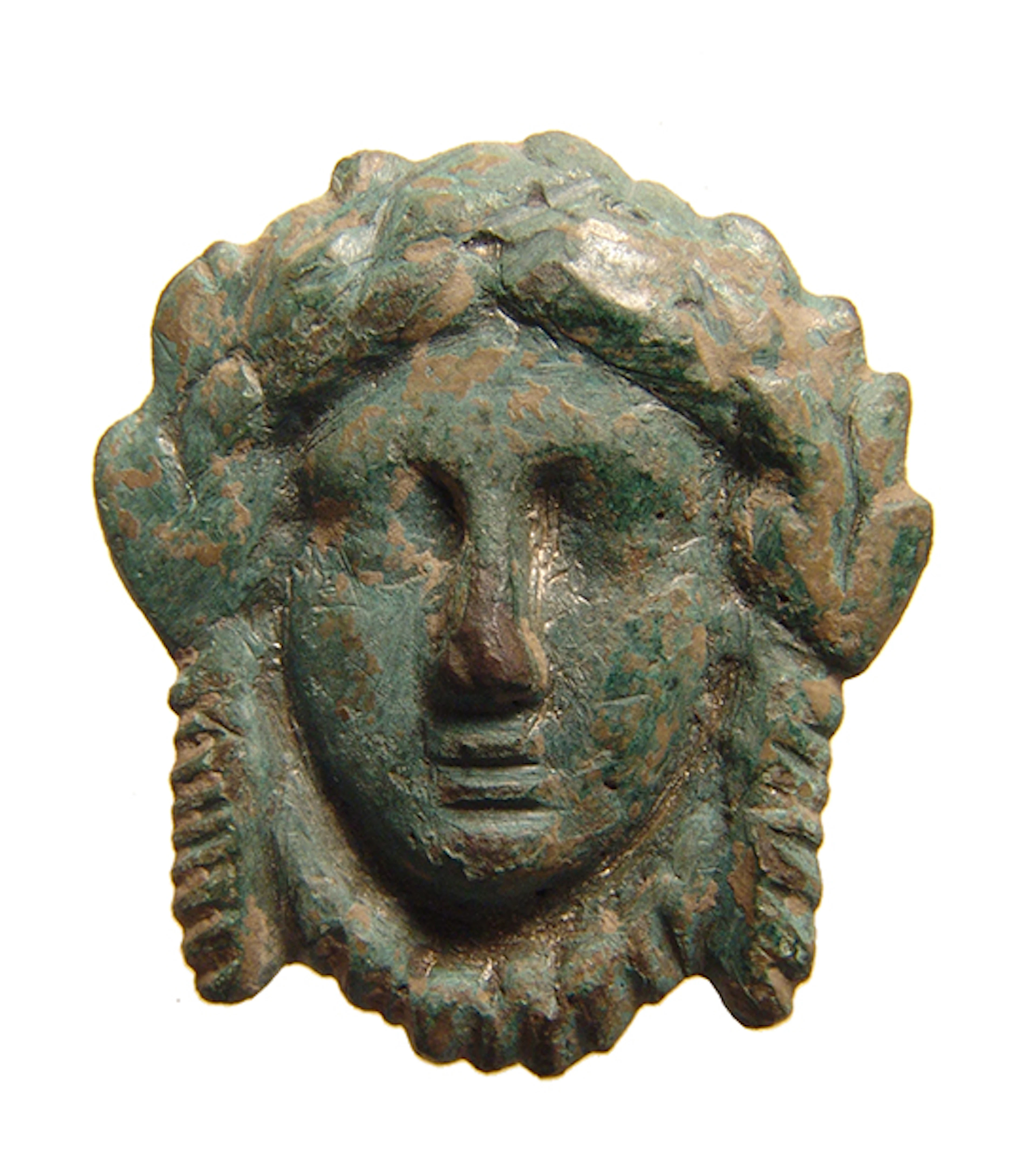 A Roman bronze female head applique