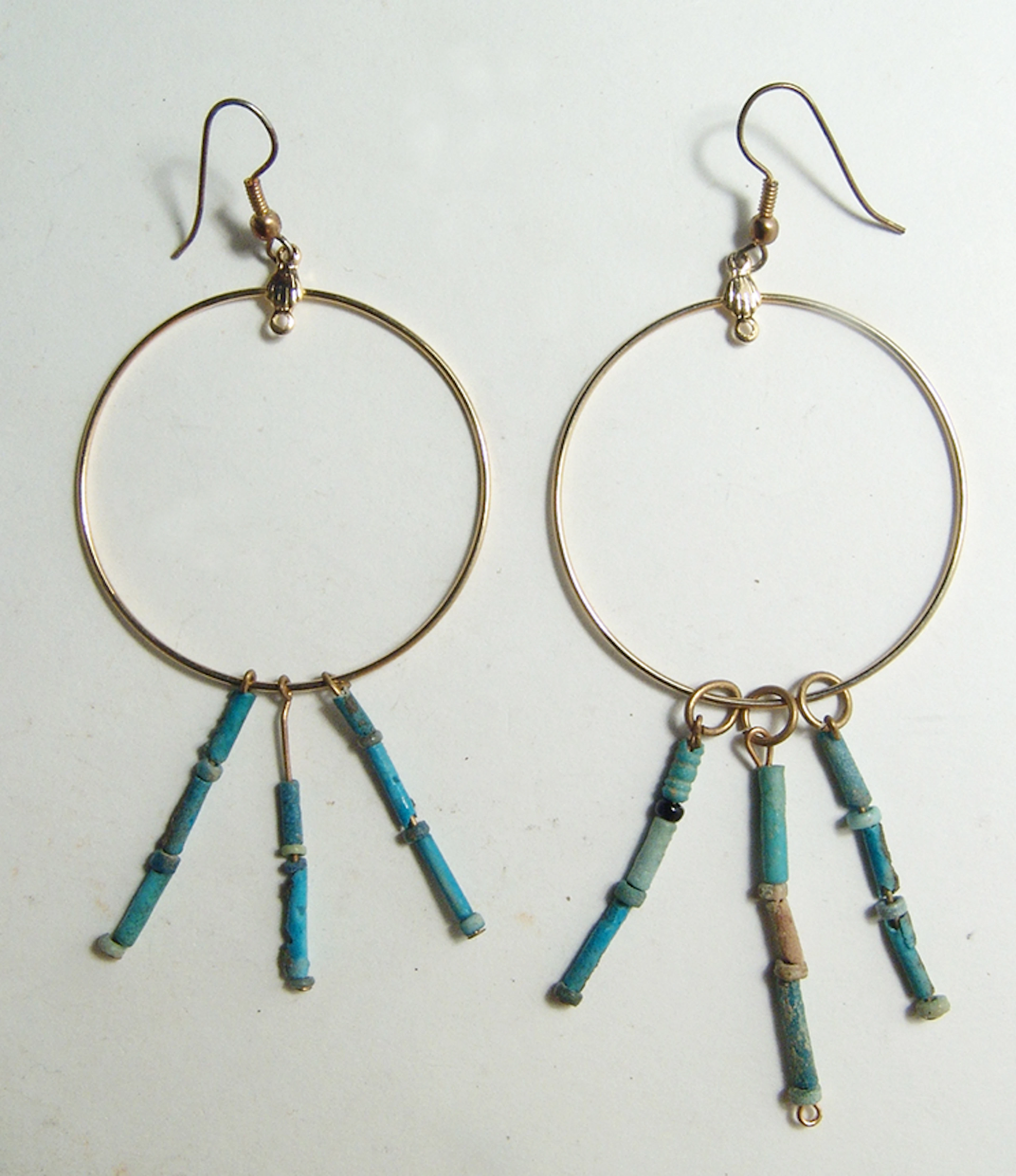 A pair of Egyptian faience bead earrings