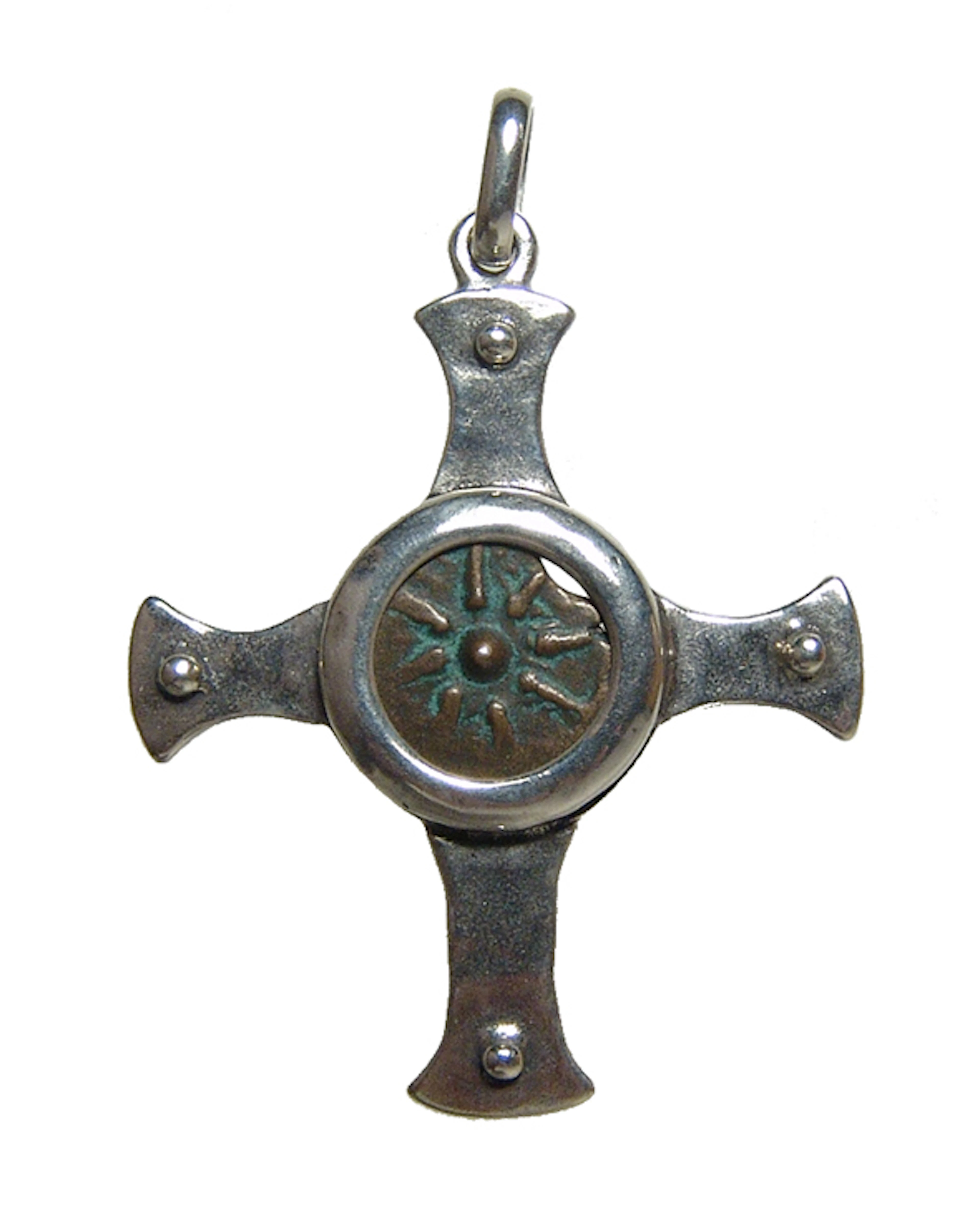 Judean ?Widow?s Mite? set in a silver cross pendant