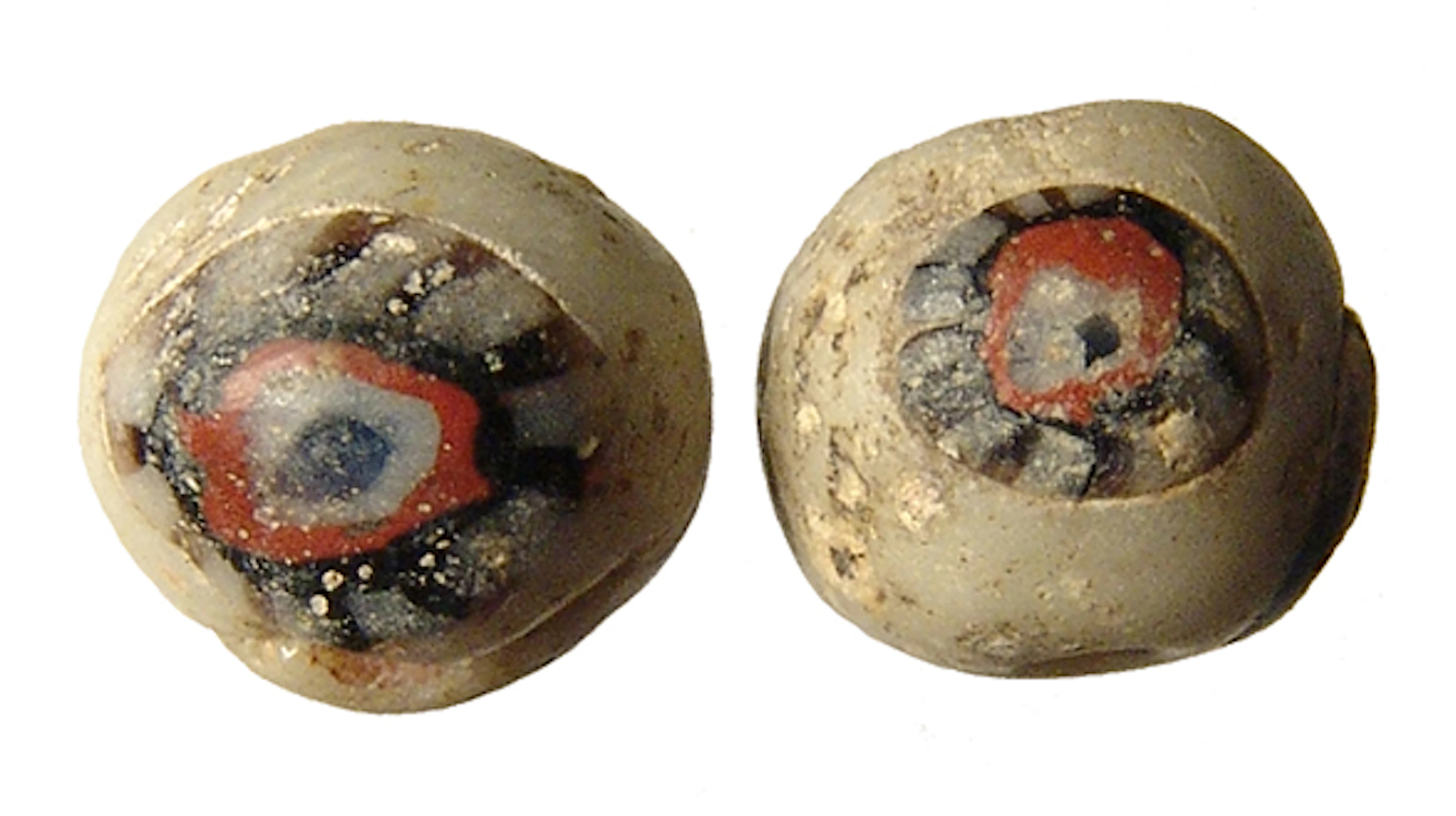 A nice pair of Roman millifiori glass beads