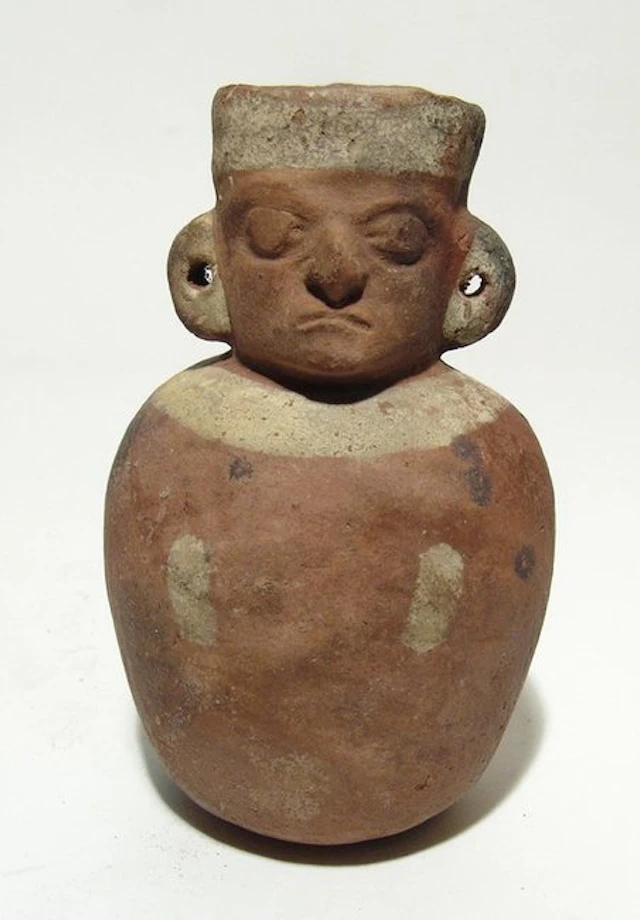 Pre-Columbian ceramic jug in form of seated lord