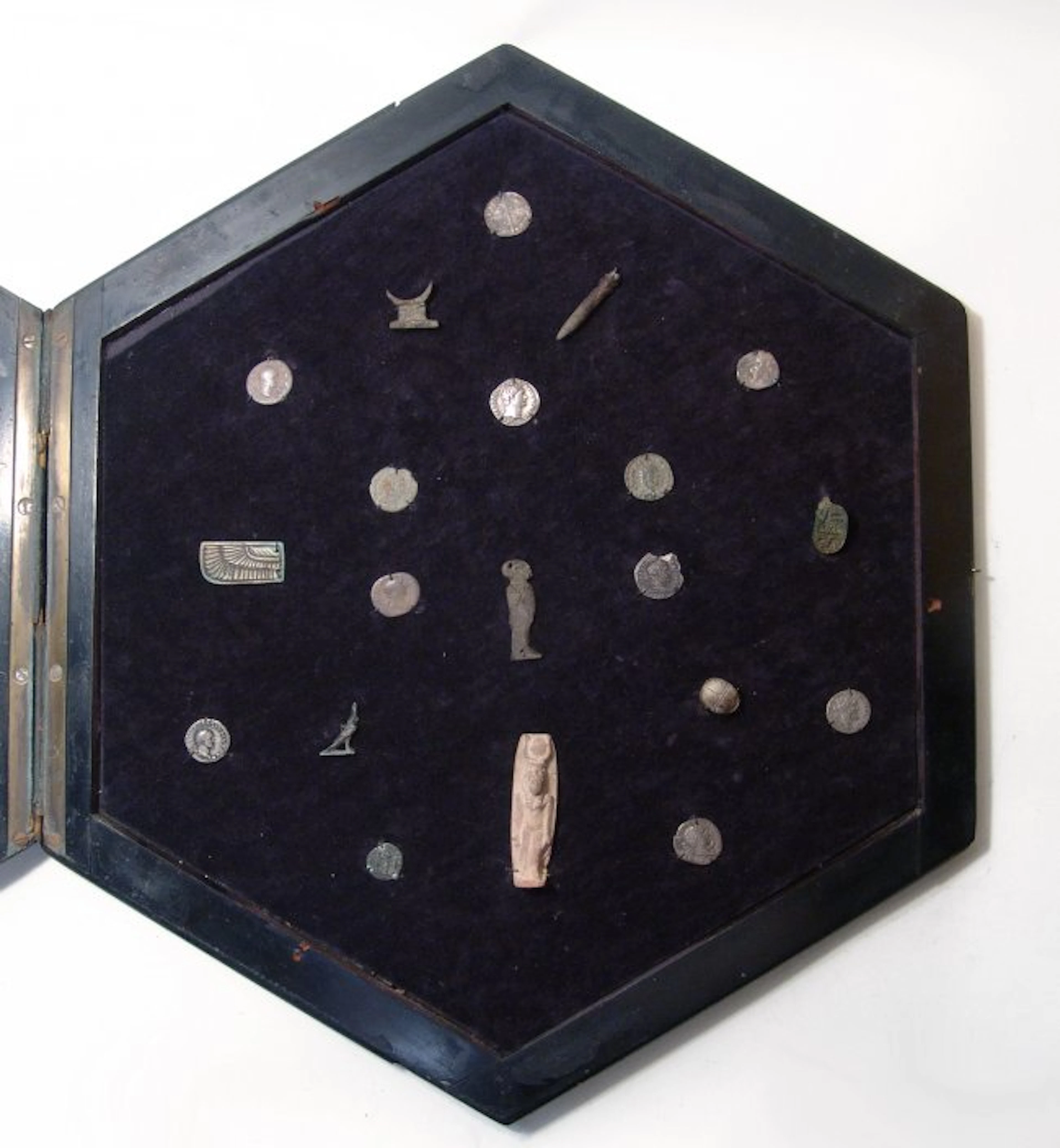 Antique frame set of ancient coins & Egyptian amulets