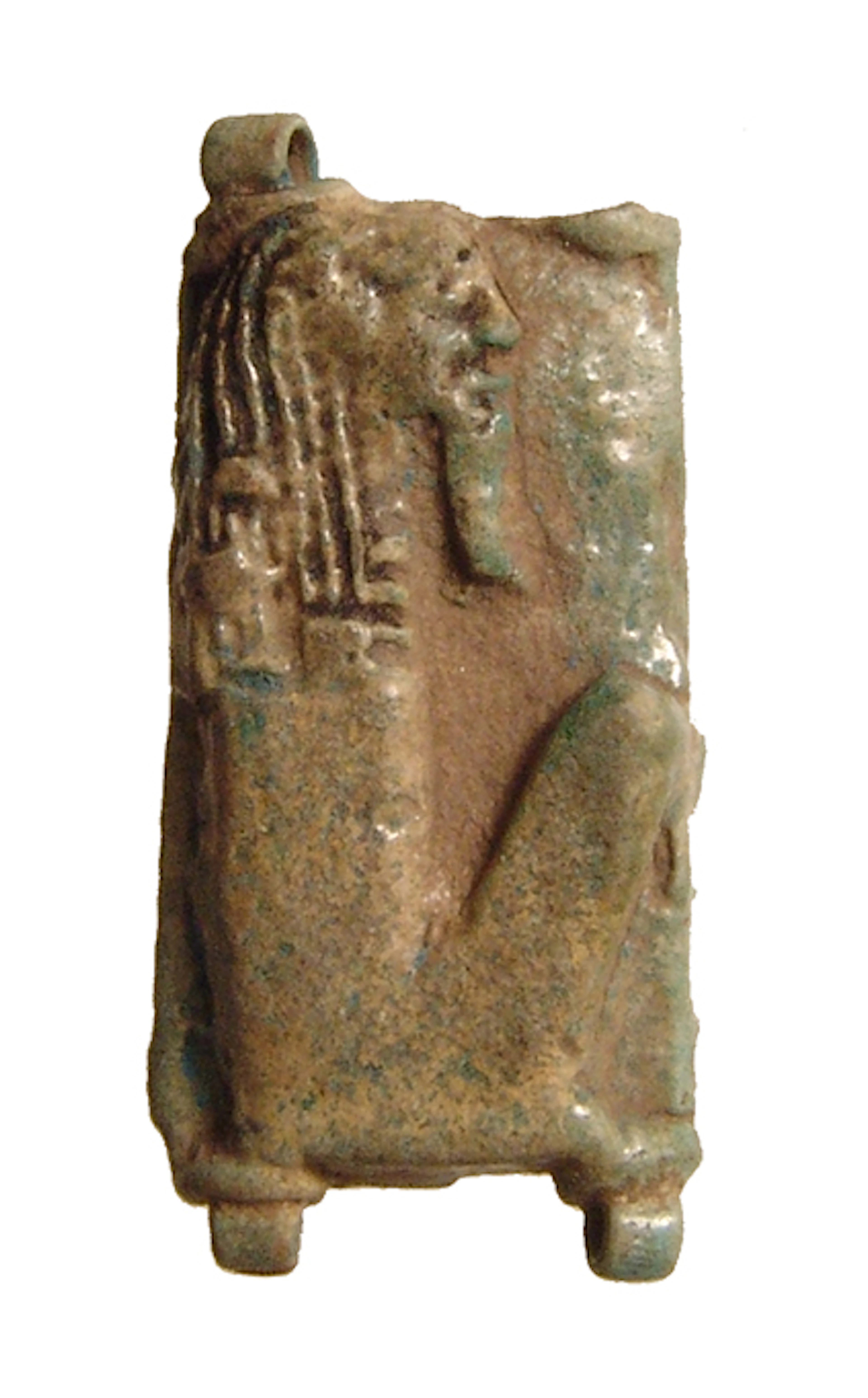 Lovely Egyptian faience collar element w/ seated deity
