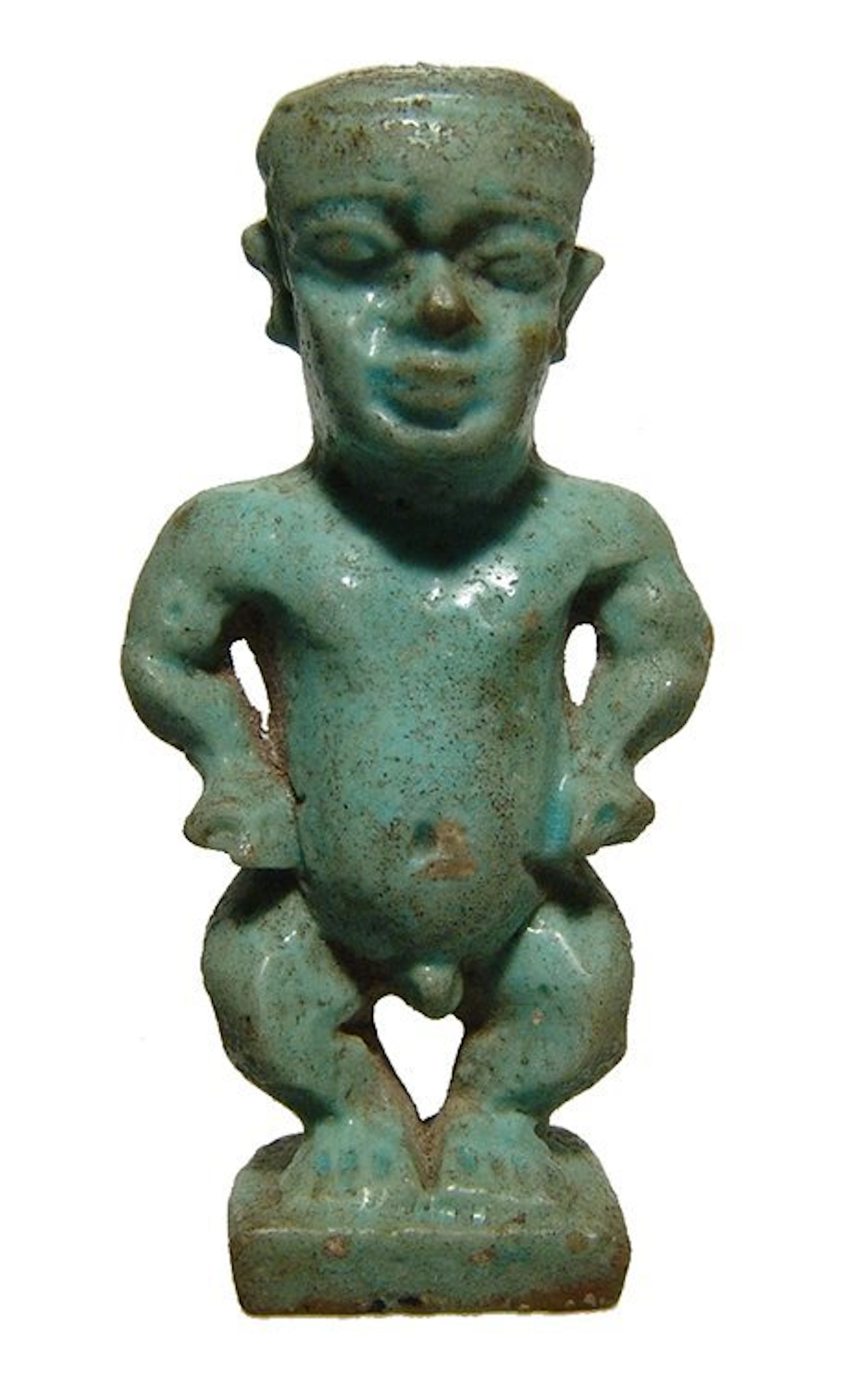 Fantastic Egyptian green glazed faience Pataikos amulet