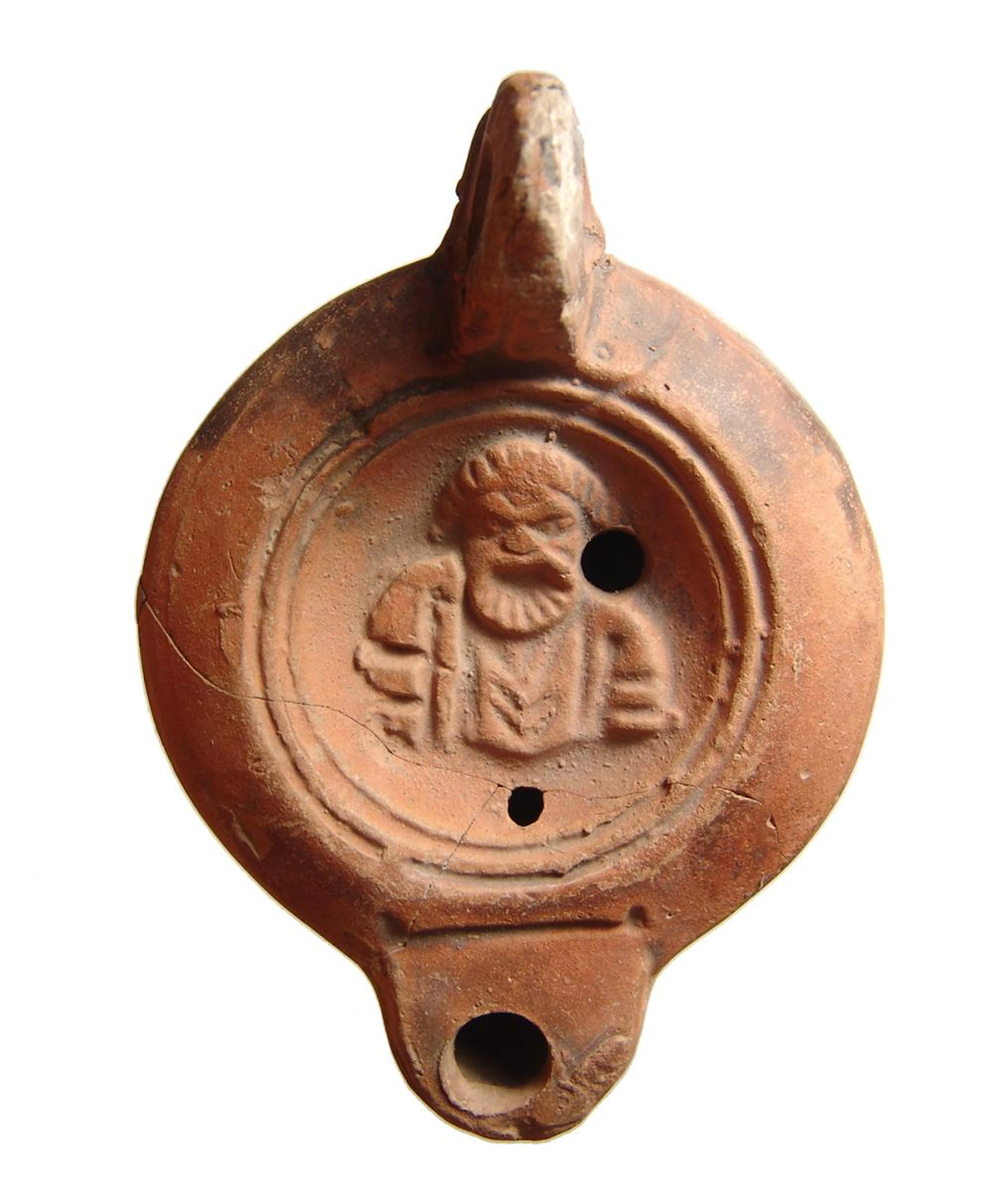 Fantastic Roman ceramic lamp featuring an actor's bust