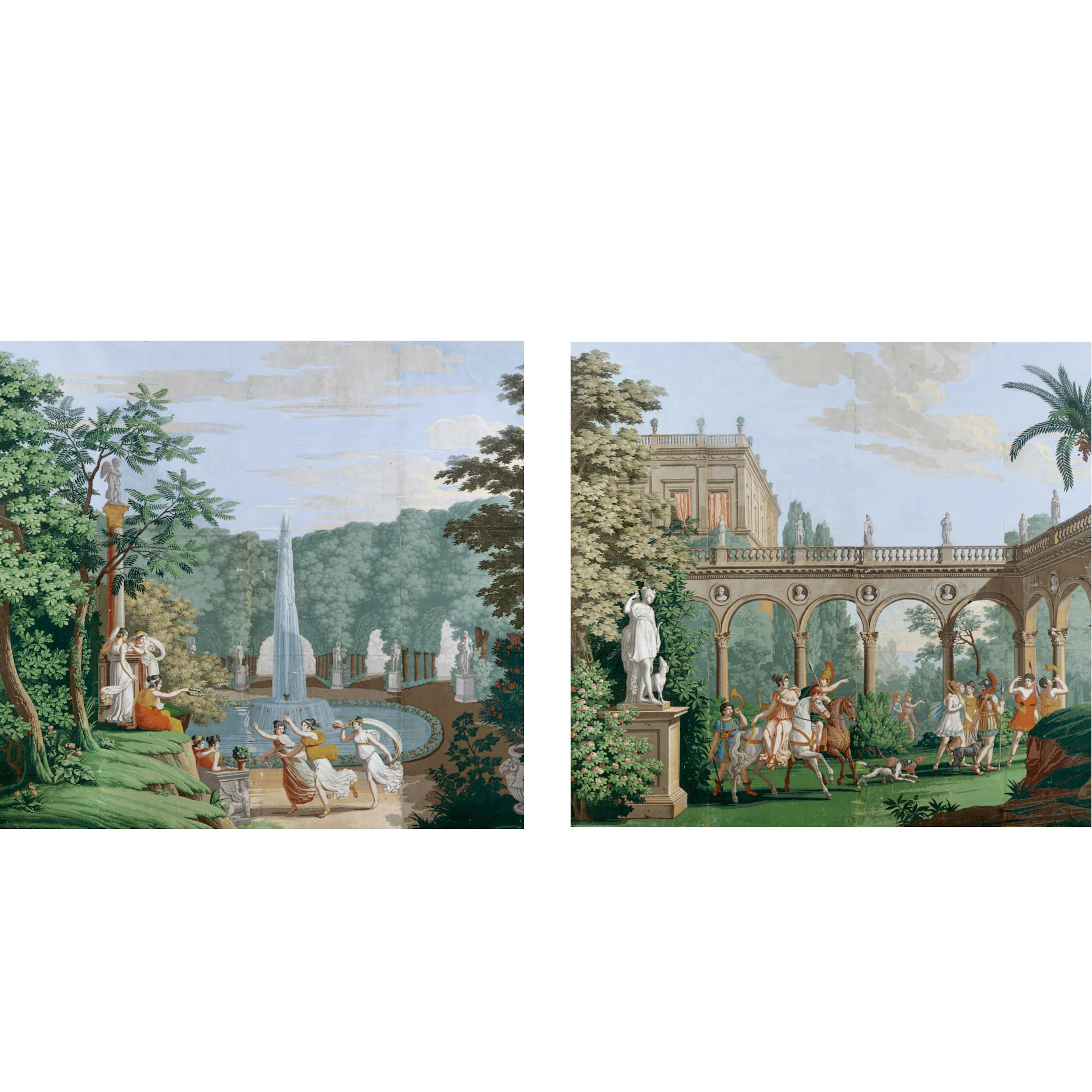 A pair of French papier peint panels by Dufour et Leroy, Paris, circa 1827