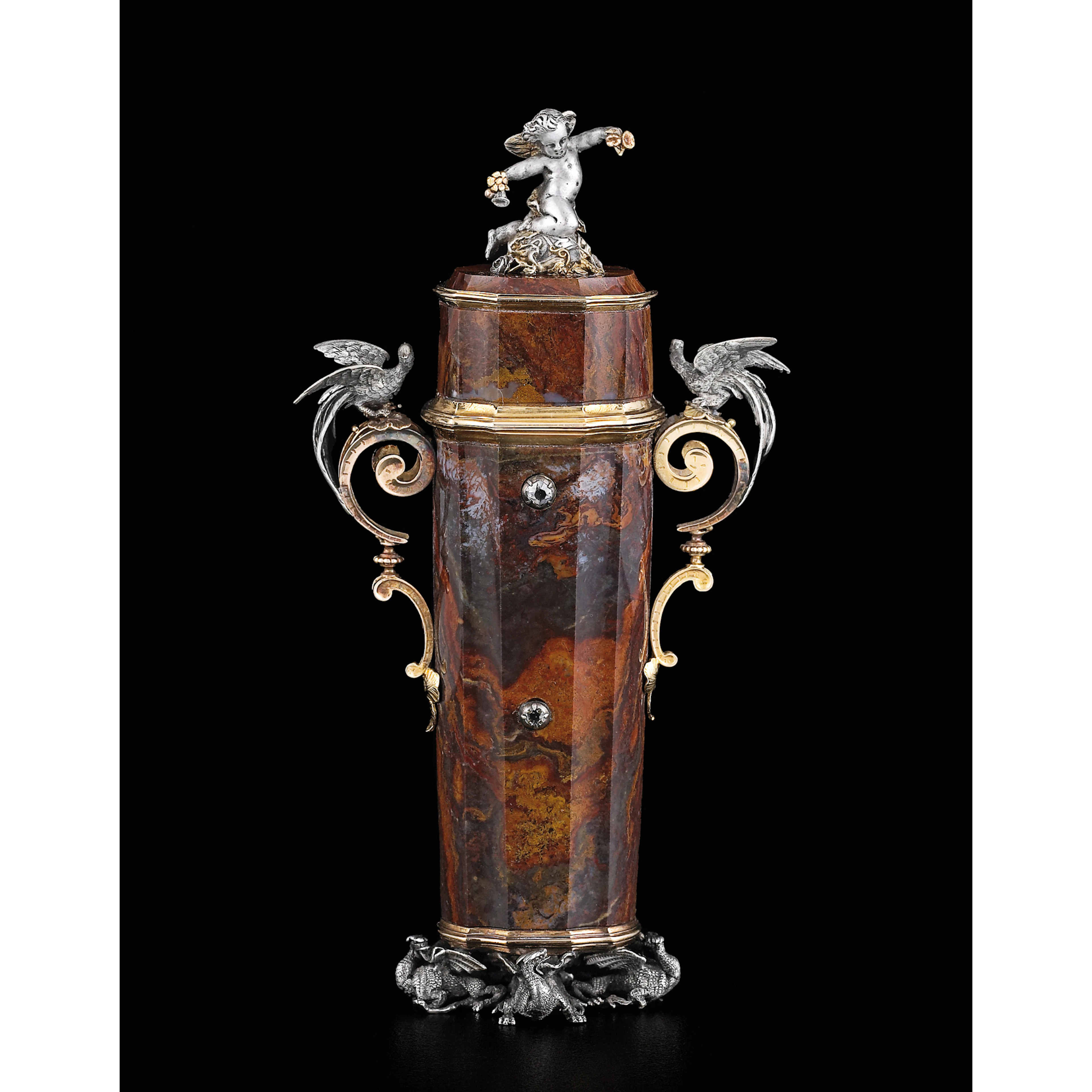 Etui en jaspe multicolore d'Inde monté en or et argent attribué à Jules Wièse, Paris, vers 1870