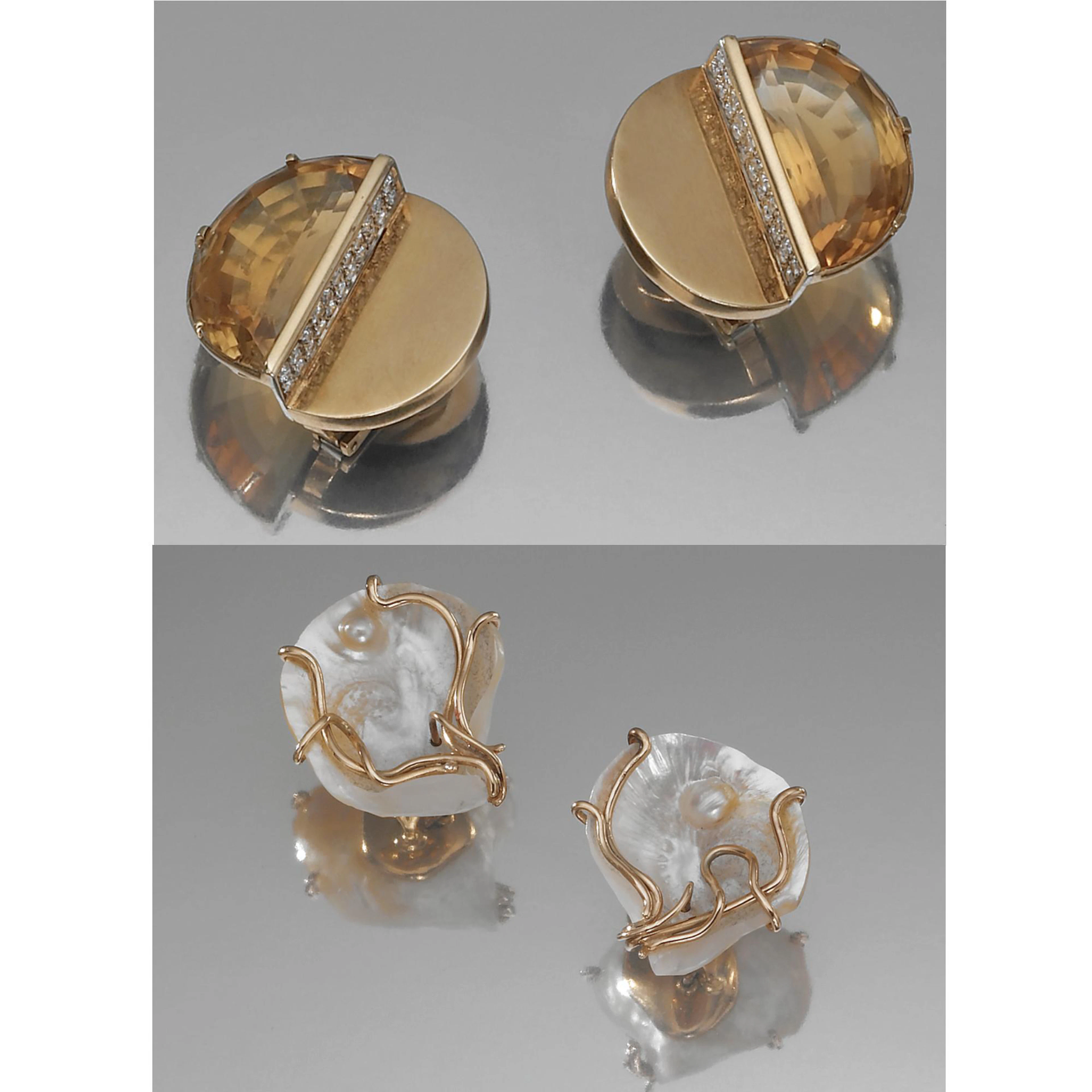 /collana oro Pomellato, orecchini diamanti e citrini, bracciale pantere Cartier, orecchini a conchiglia