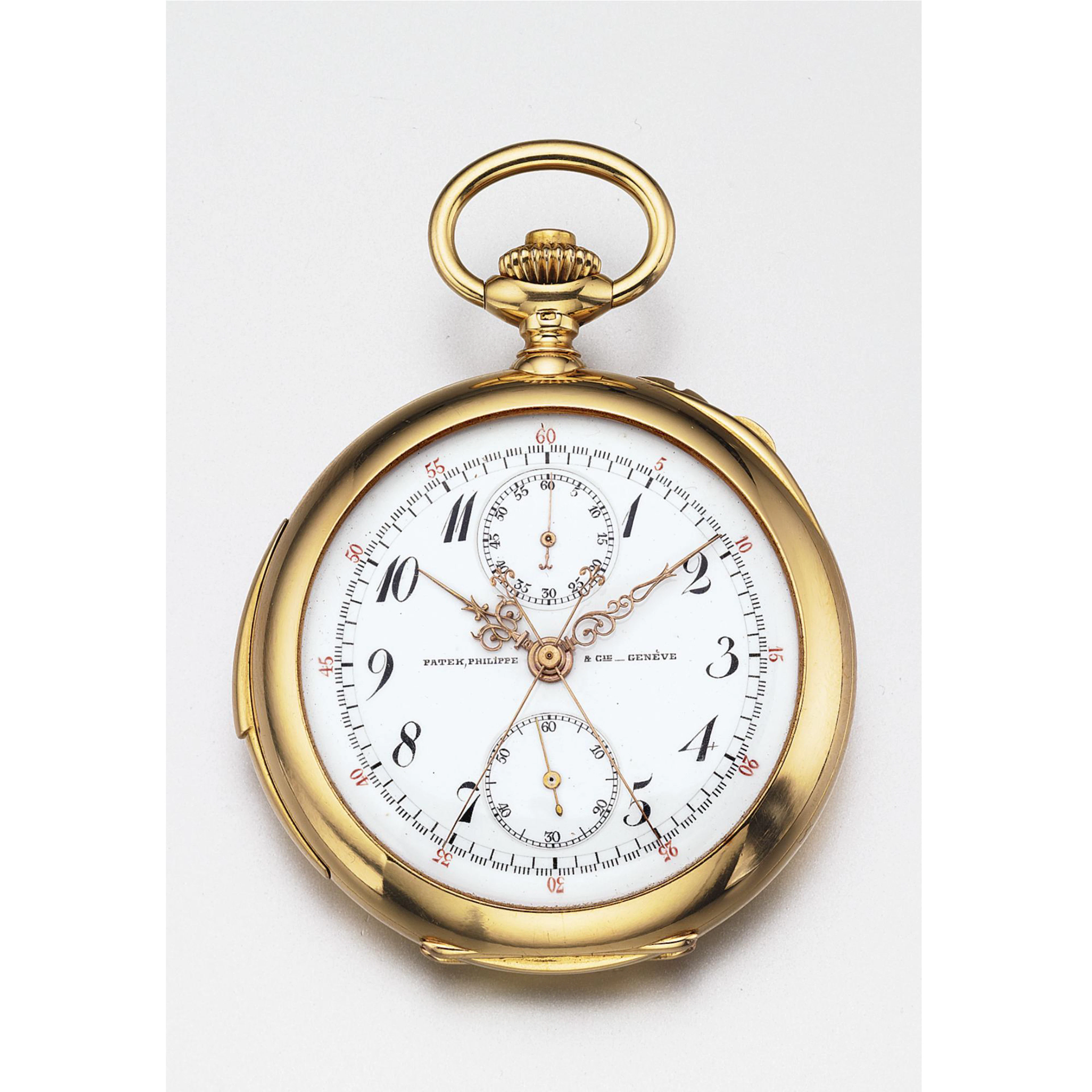 A PINK GOLD OPEN-FACED MINUTE REPEATING SPLIT SECOND CHRONOGRAPH WATCH WITH REGISTER1900 MVT 111853 CASE 225573