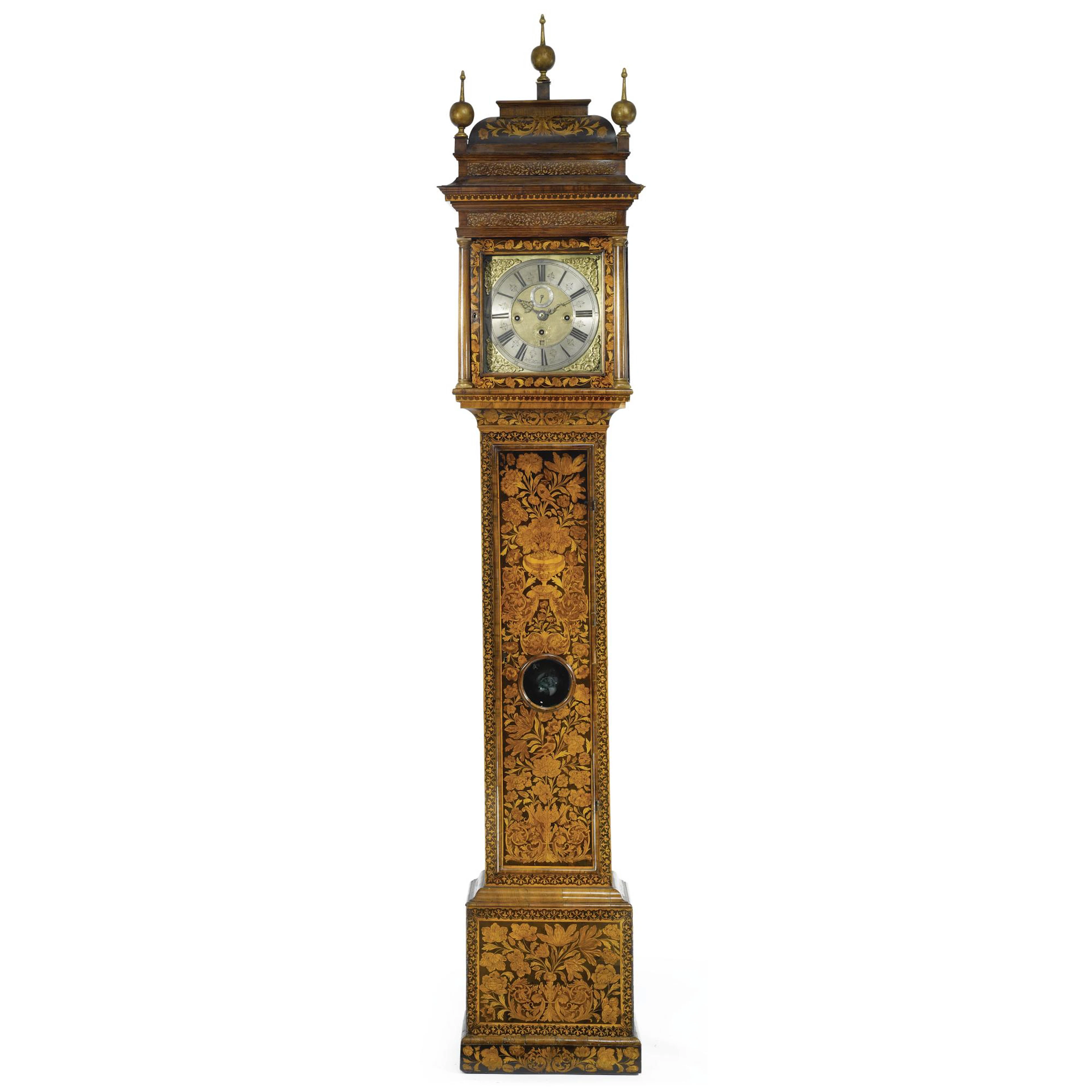 A William III walnut and fruitwood marquetry longcase clock signed William Martin