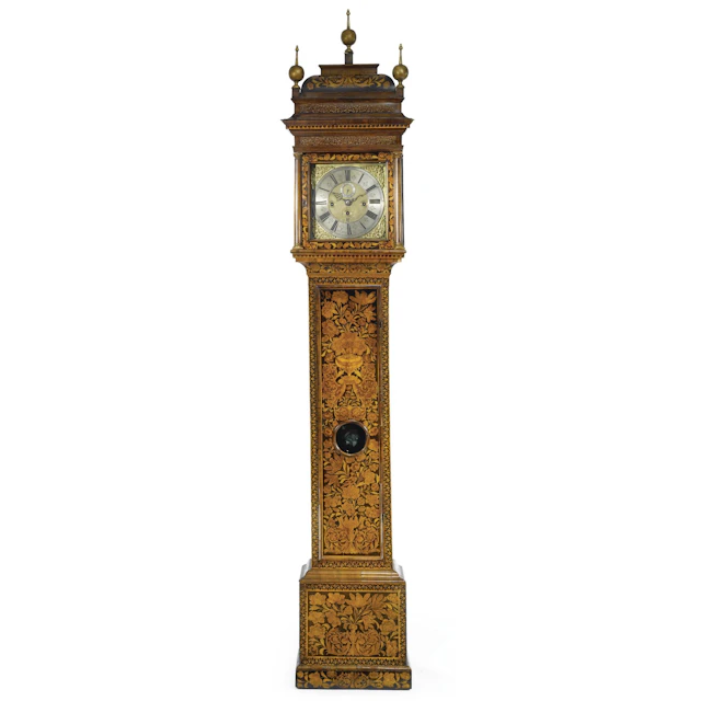 A William III walnut and fruitwood marquetry longcase clock signed William Martin