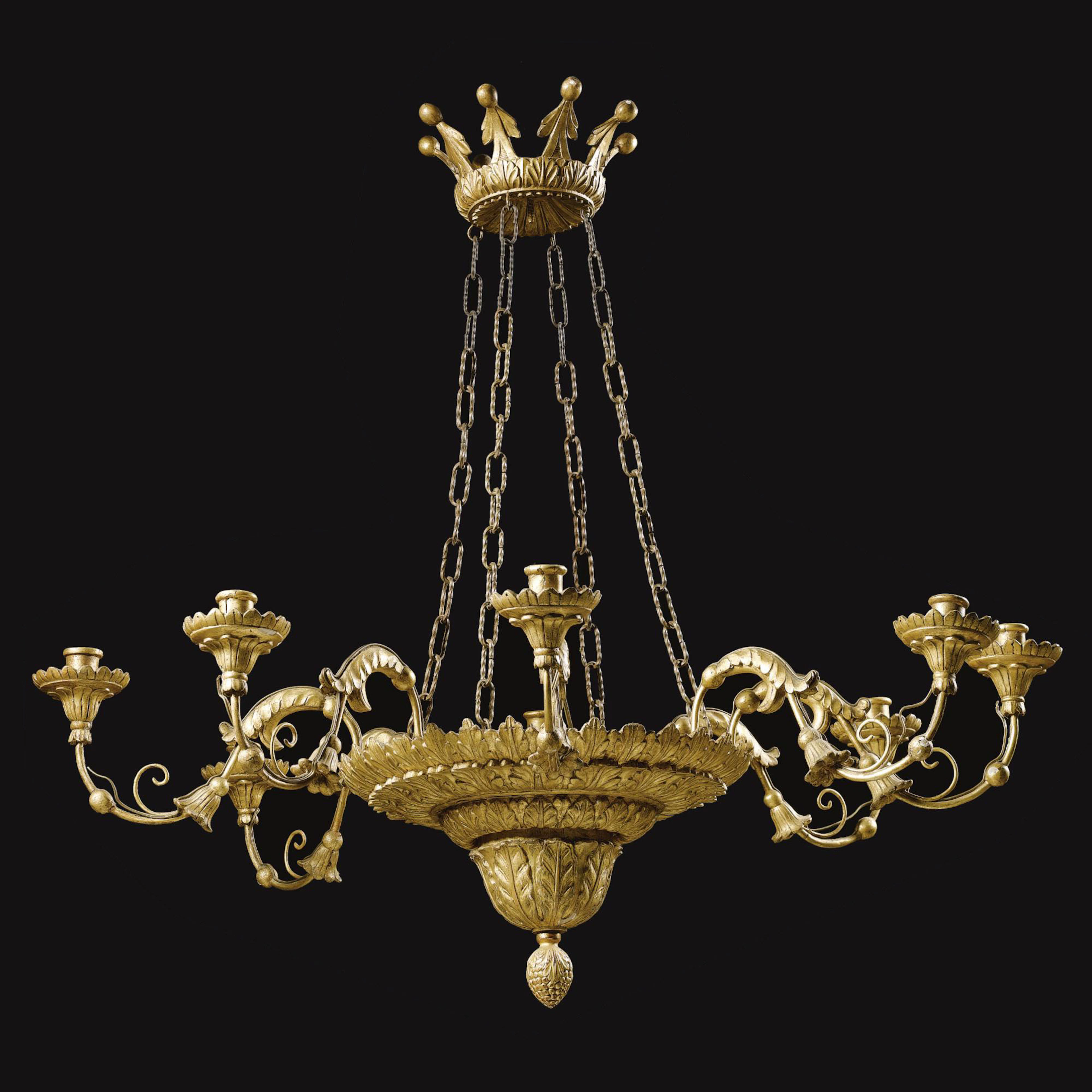 An Italian eight-light carved gilt-metal-mounted giltwood chandelier, Tuscan