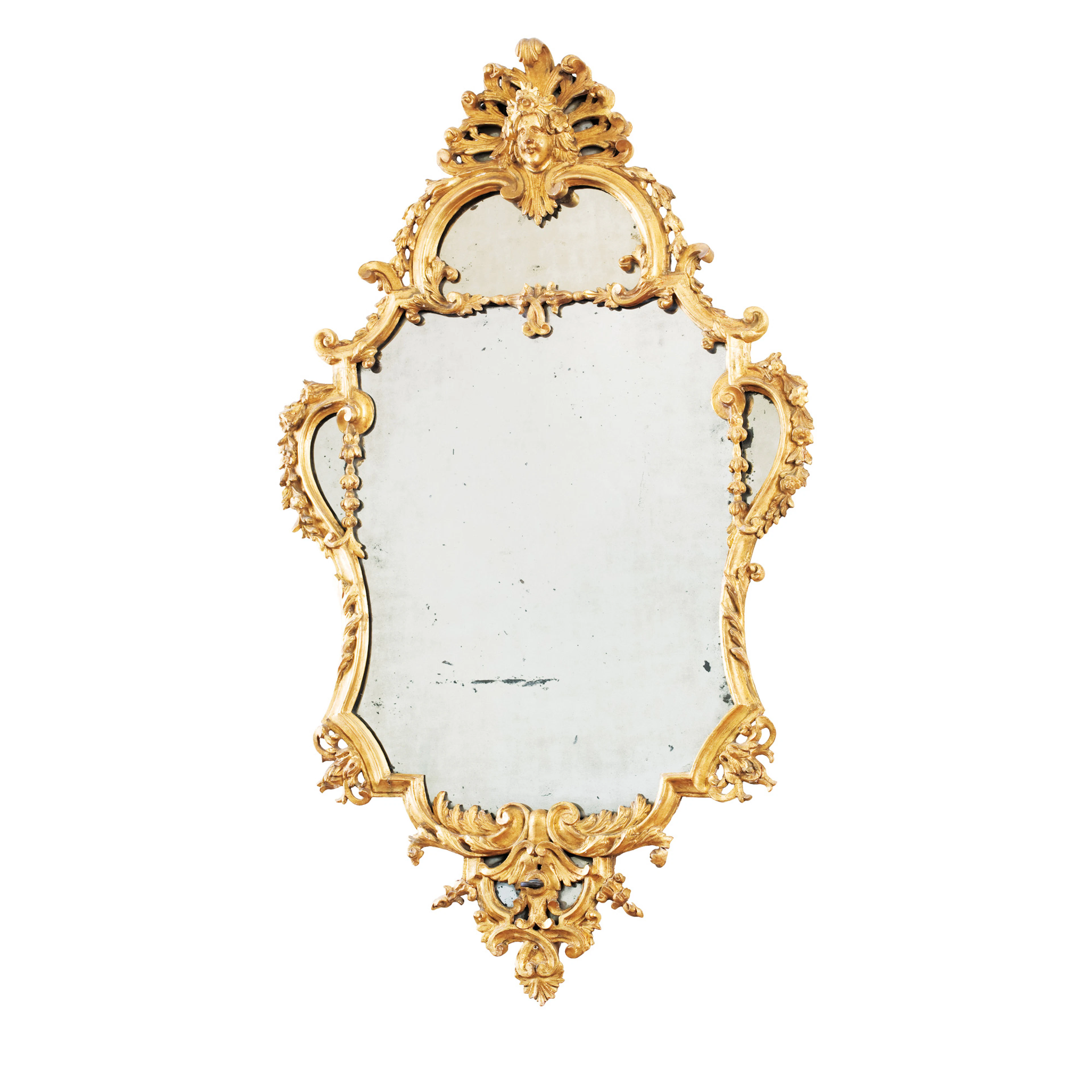 (4)deux miroirs bois sculpté et doré travail prob piémontais mi-XVIIIe s. avec deux miroirs en suite d'époq. postérieure