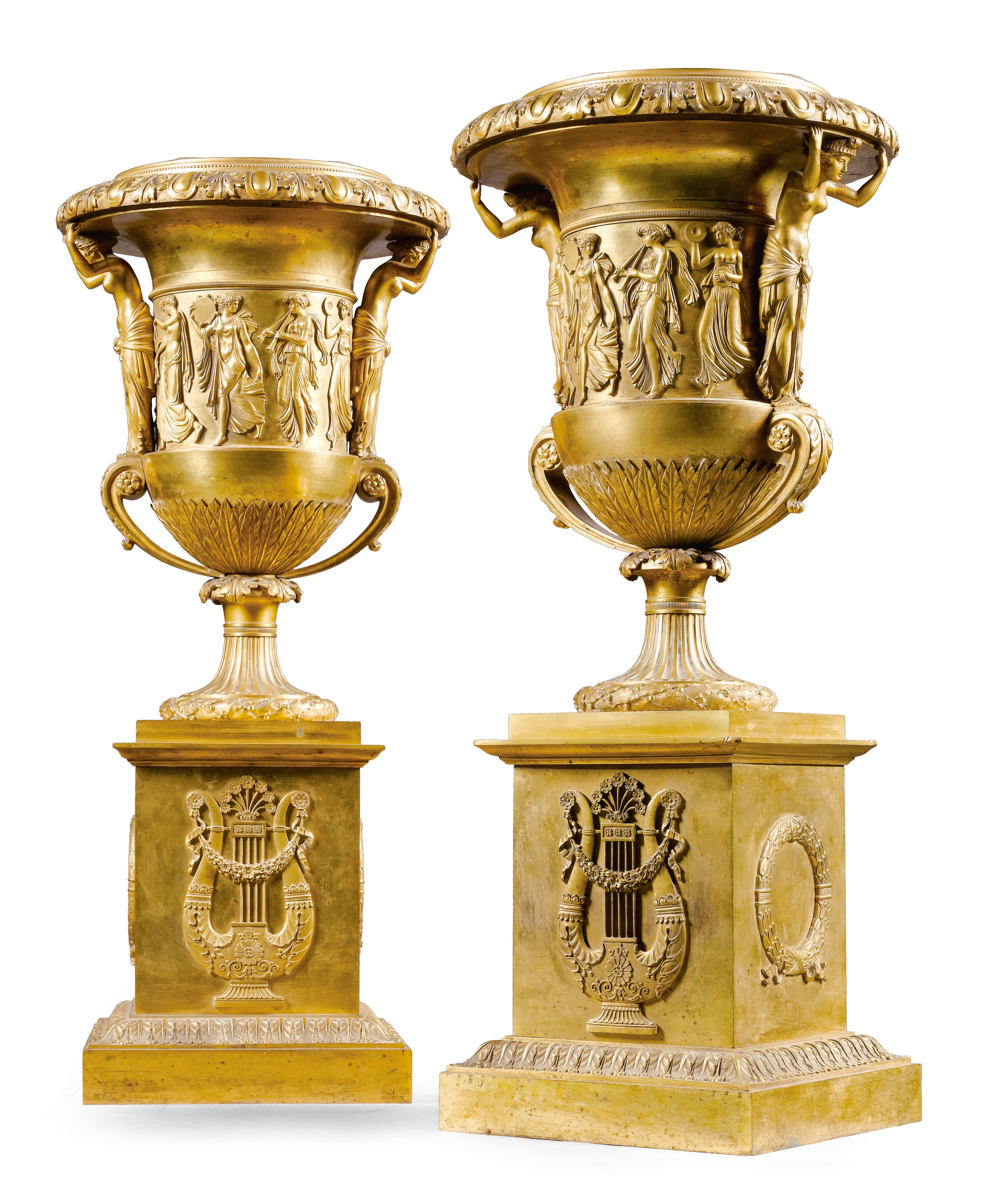 A pair of Russian gilt-bronze campana vases by Bergenfeldt, circa 1820