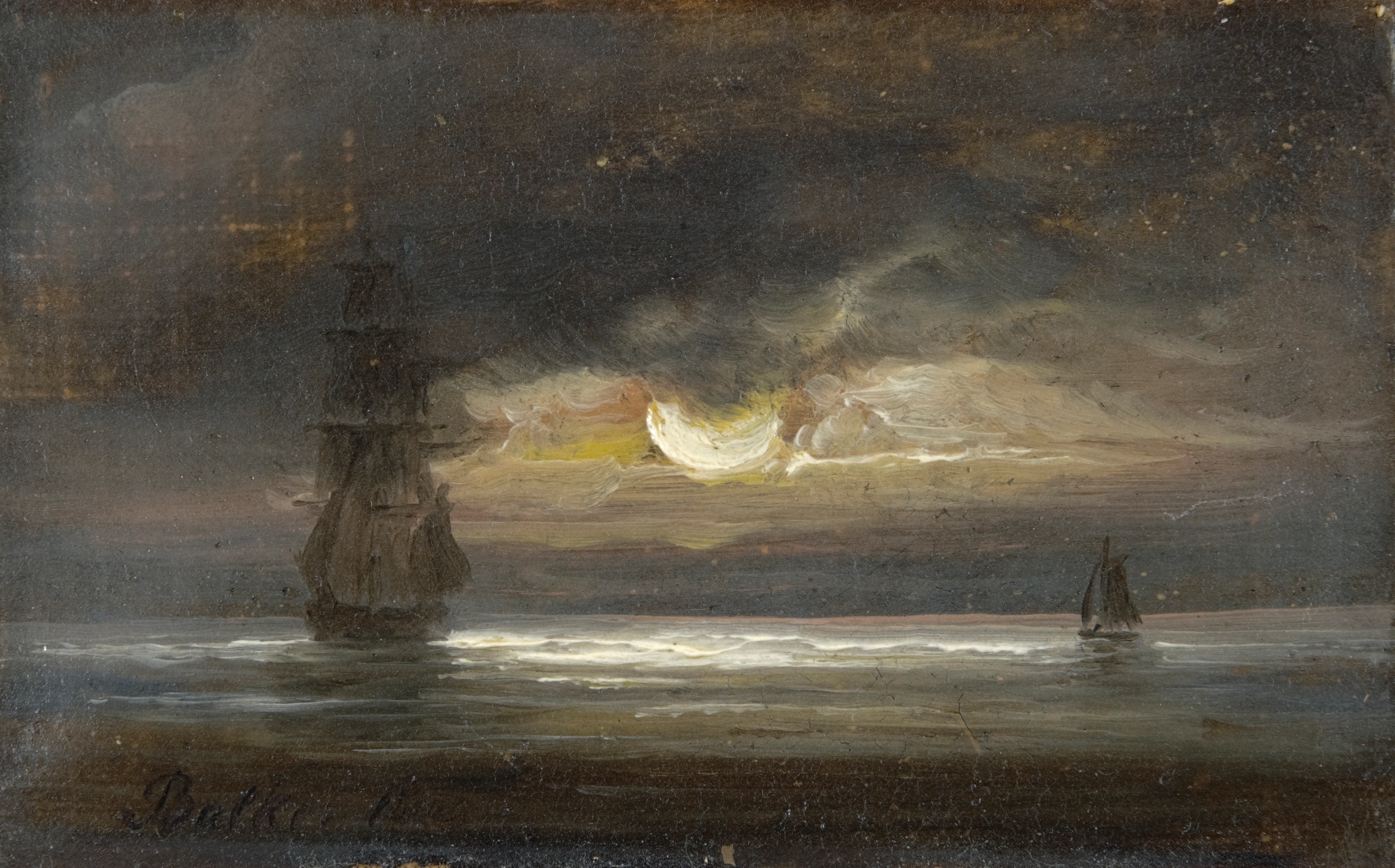 Two Sailing boats by moonlight