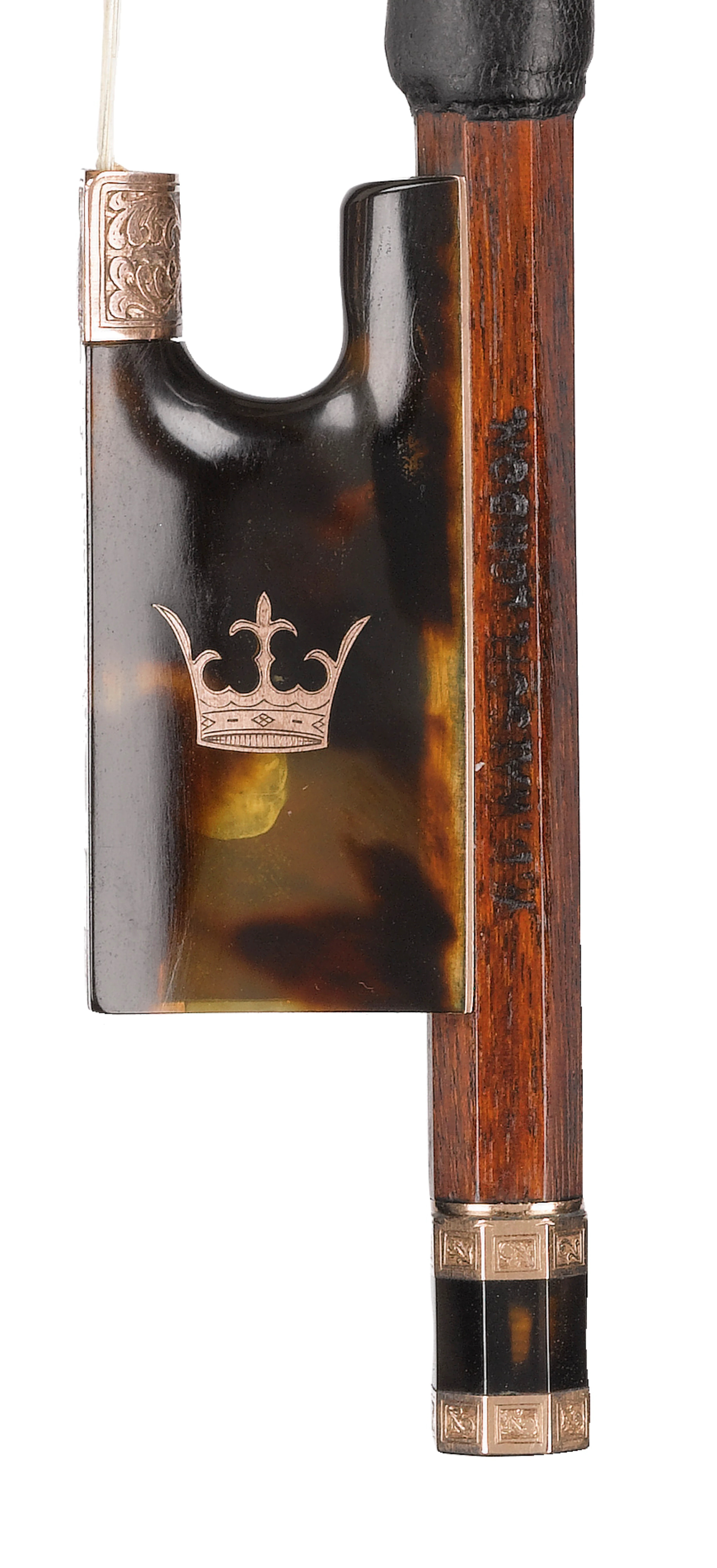 A chased gold and tortoiseshell-mounted violin bow